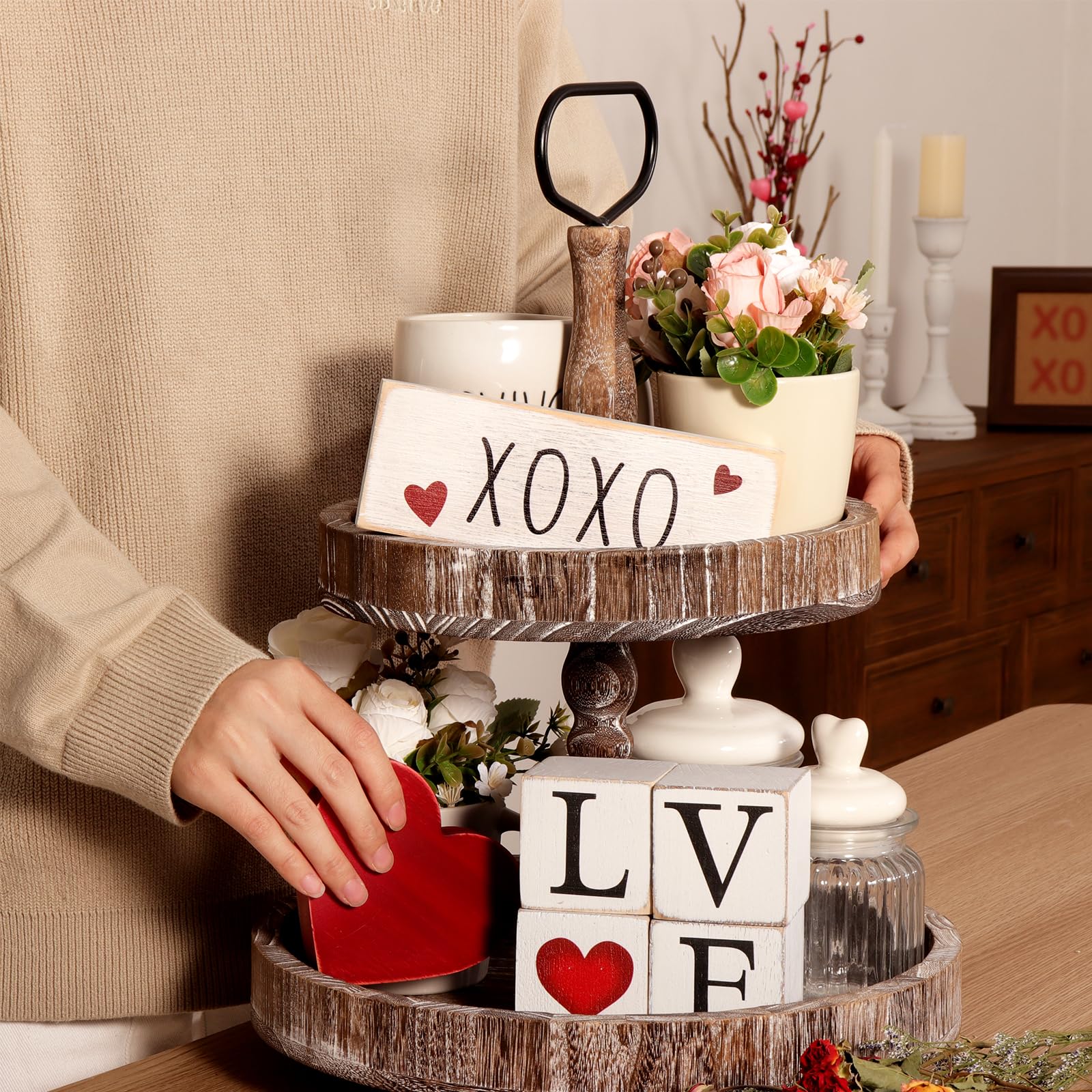 Pawliss Valentines/St. Patrick’s Day Decor, 4Pcs LOVE Valentines Day Decor Wooden Signs, Farmhouse Valentines Day Home Decor, Valentine's Day/St. Patrick’s Day Decorations for the Home Table Decor Valentines Day Gifts