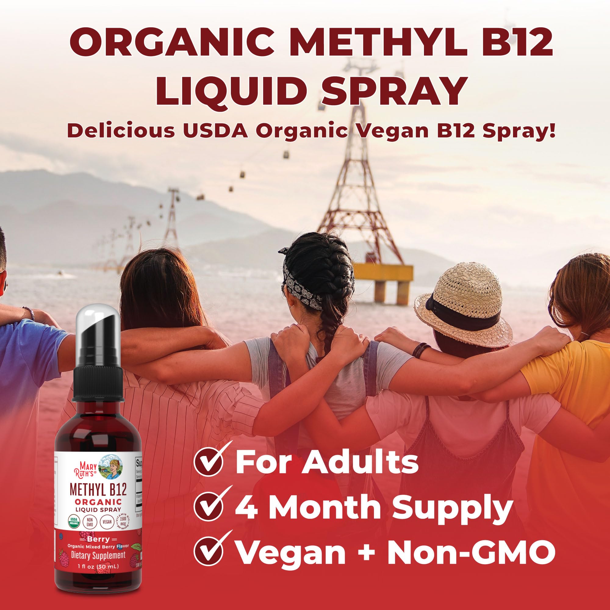 MaryRuth Organics Vitamin B12 Spray | USDA Organic Vitamin B12 Liquid Spray | B12 Vitamin Supplement Liquid for Nervous System Function | for Energy Support | Vegan | Non-GMO | Gluten Free | 1 Fl Oz