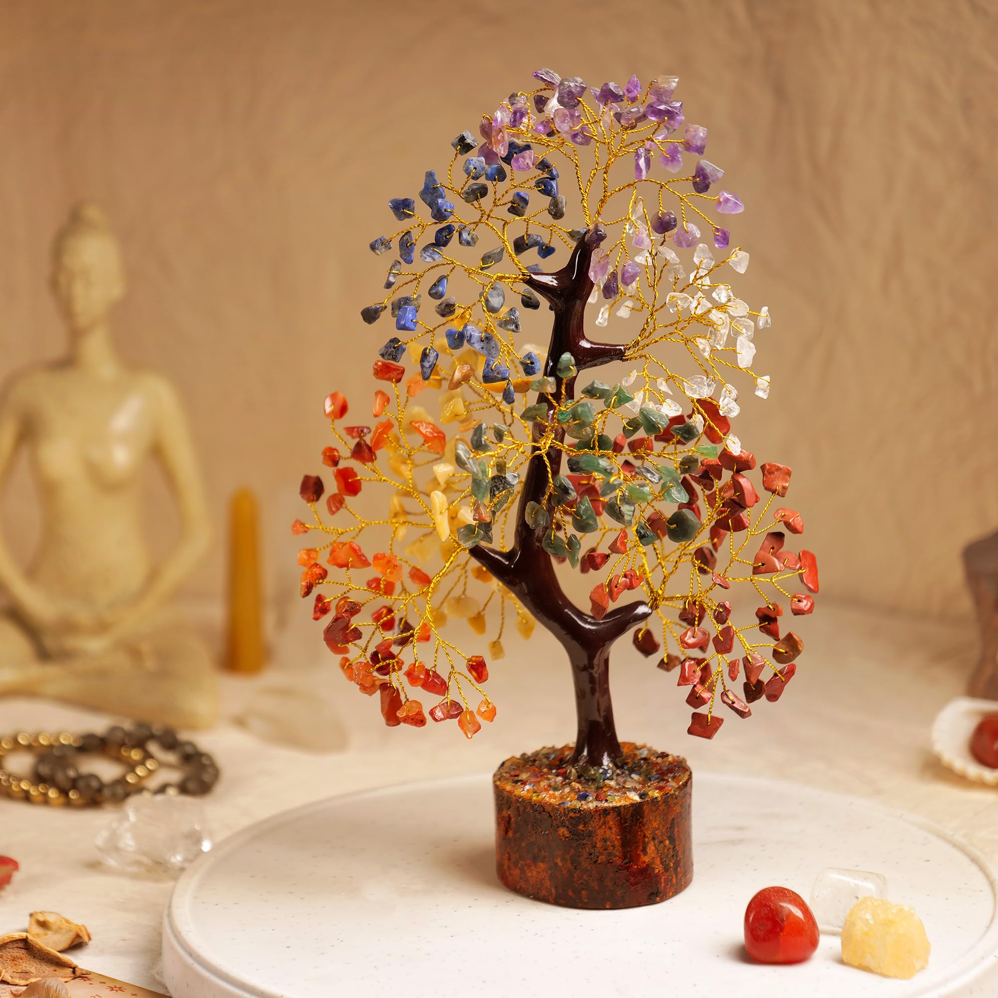 Chakra Tree of Life - Crystal Tree for Positive Energy - Seven Chakra Tree - 7 Chakra Healing Crystal Tree - Birthday Gifts for Women, Office Decor - Chakra Stones - Crystals and Healing Stones 10-12"