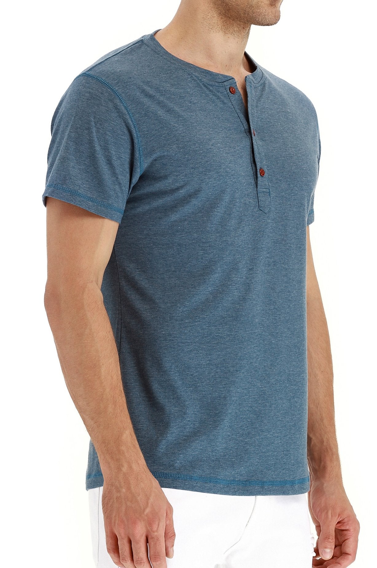 PEGENO Men's Casual Slim Fit Short Sleeve Henley T-Shirts Cotton Shirts VG-Blue-US L