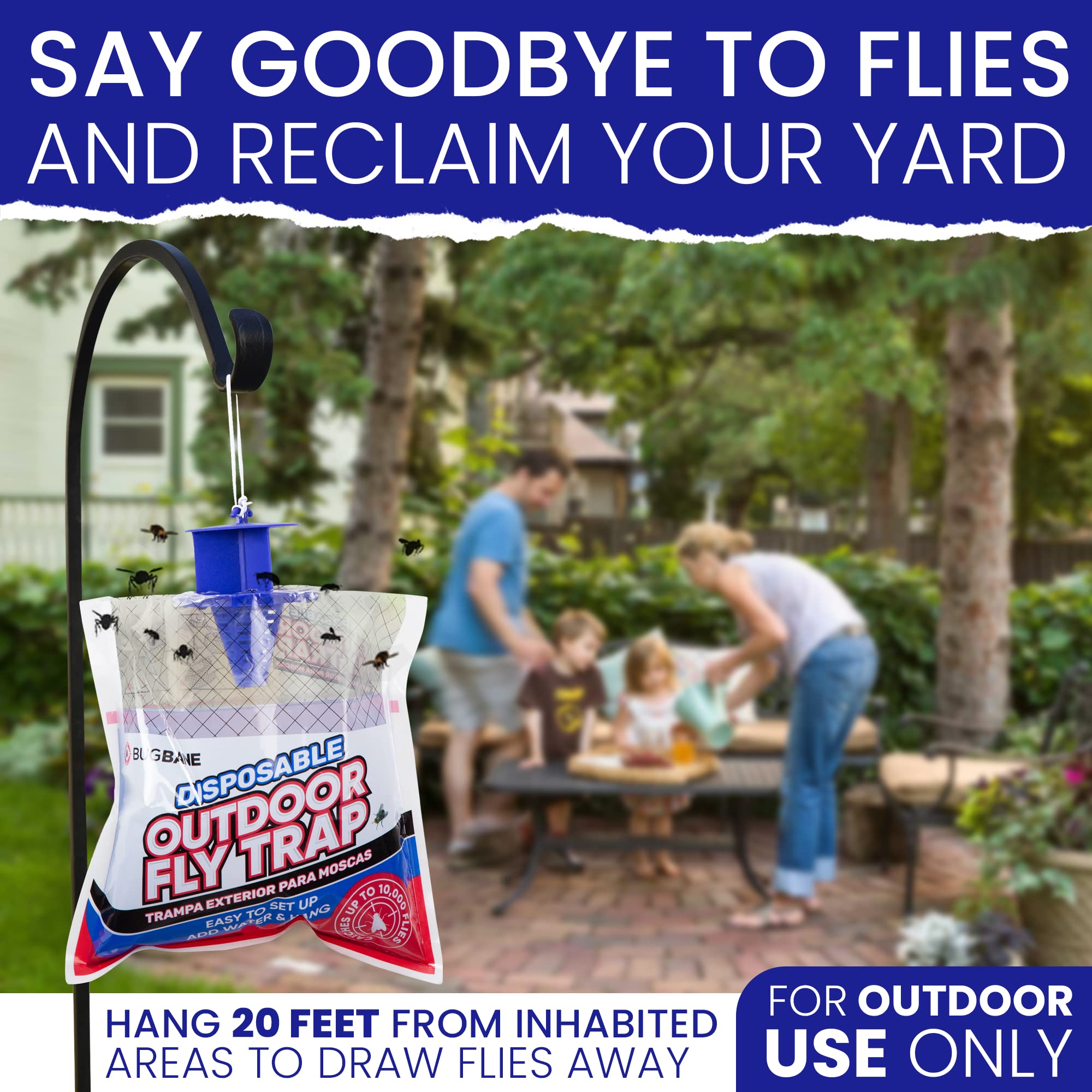 Fly Trap Outdoor Hanging Fly Catcher. 4 Pack Disposable Outdoor Fly Bags with Fly Bait Repellent and Blue Fly Attractant Lure. Fly Trapper Helps Control Horse Flies in Barns or Ranch