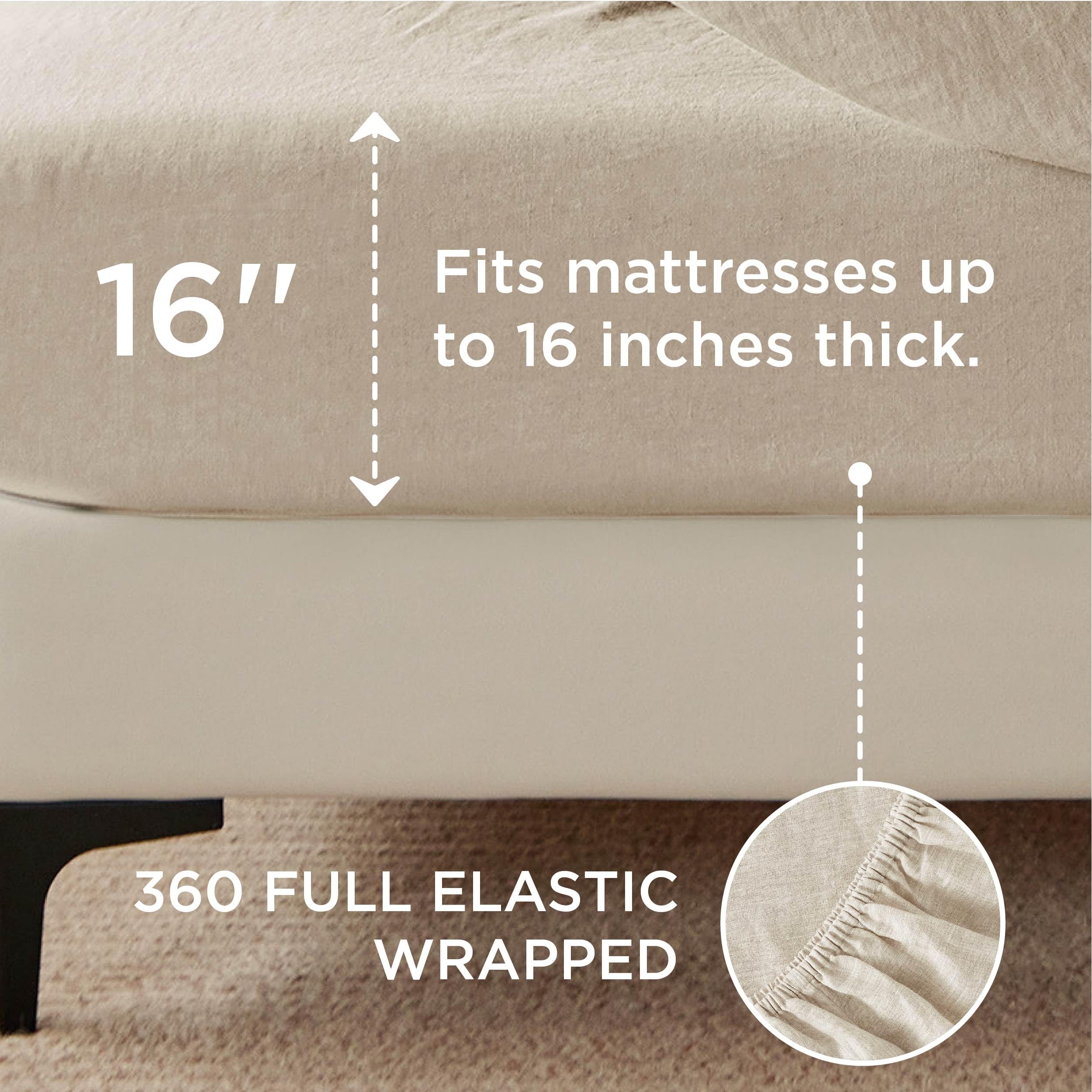 Bedsure Linen Sheets - Linen Bedsheets Queen Size Bed, Blend from Linen Cotton Sheets, Breathable & Soft Cotton Bedsheets, Gifts for All Seasons, 4 Pieces, Tannish Linen