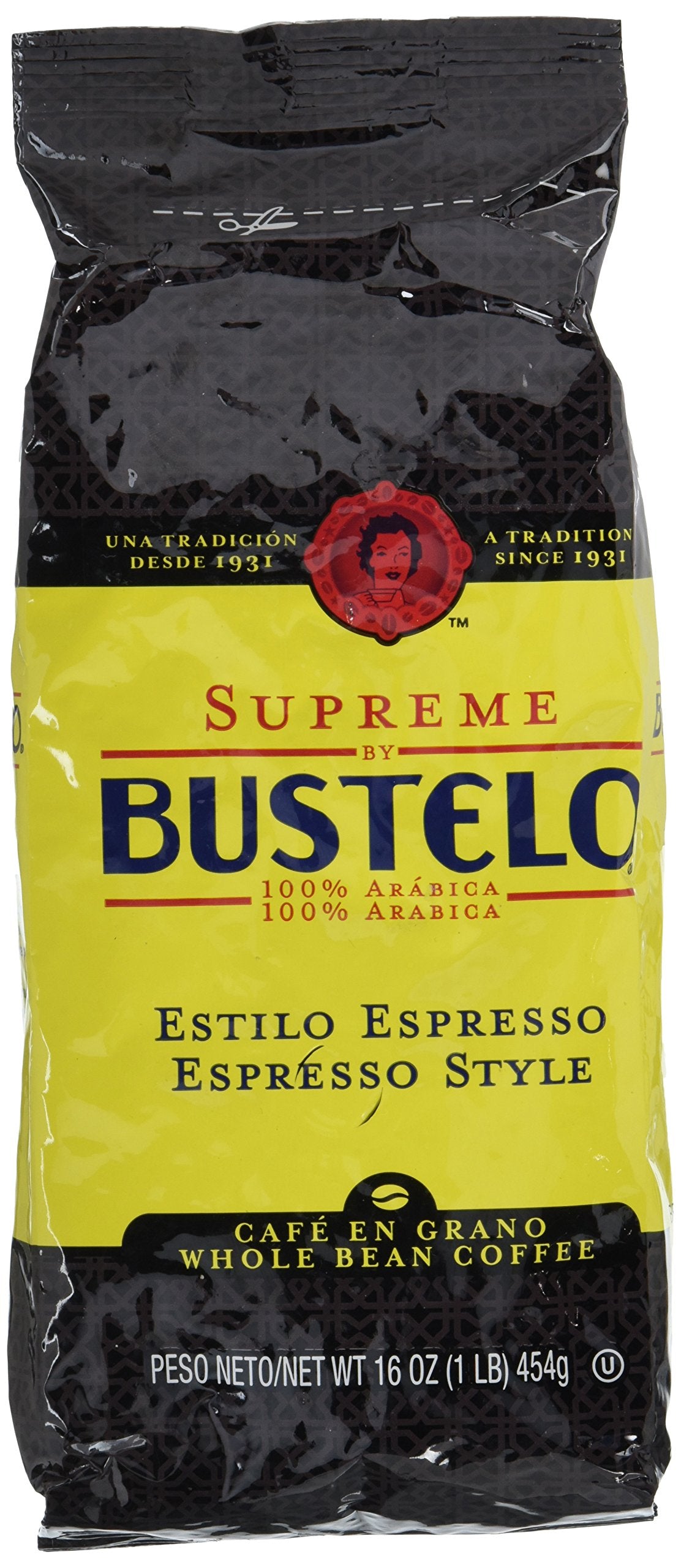 Café Bustelo Coffee, Supreme Whole Bean Espresso Style Coffee, 16 Ounces, 6 Count