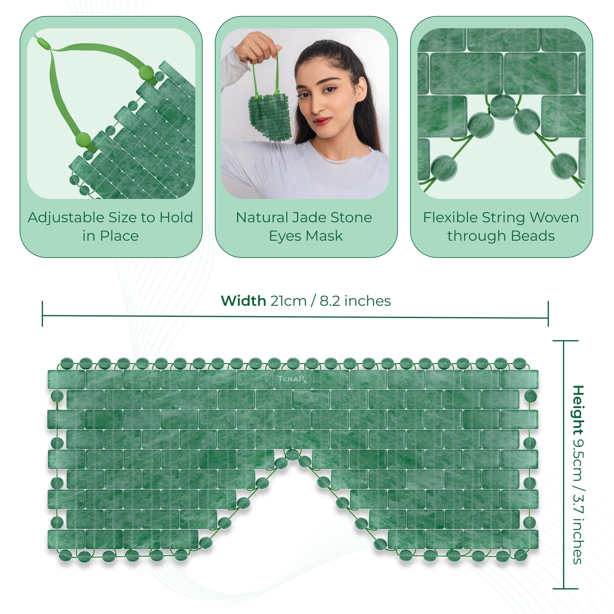 TeraRX® Jade Eye Mask for Facials – Authentic Jade Mask Beaded Facial Eye Covers with Adjustable Straps for Relaxation & Skincare – Natural Stone Relief for Puffiness, Dark Circles & Facial Tension