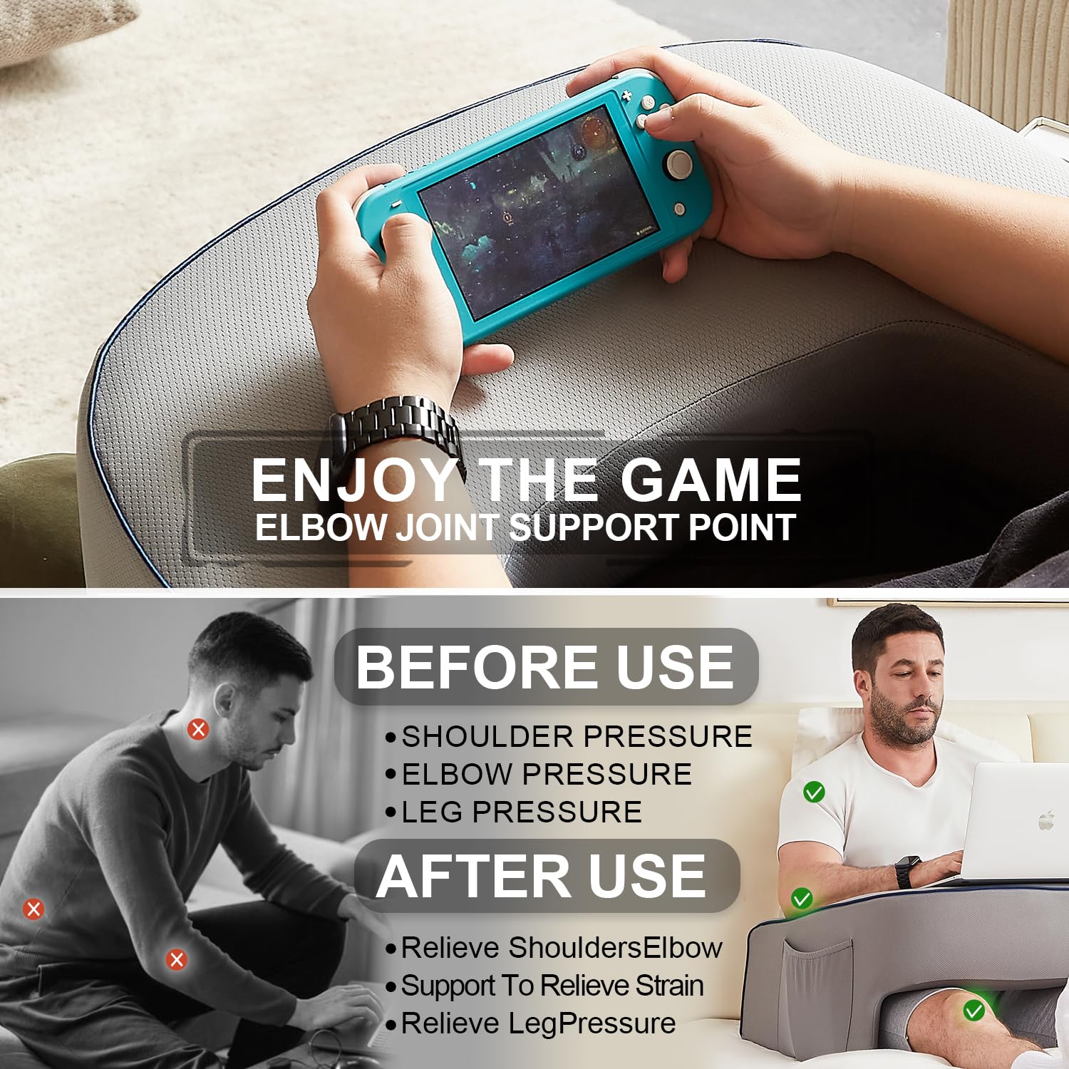 Cooloo8 Lap Desk, Reading Pillow, Laptop Pillow for Lap, Book Pillow for Reading in Bed, Arm Rest for Couch, Lap Pillow, Arm Pillows for Adults, Gaming Pillow for Lap