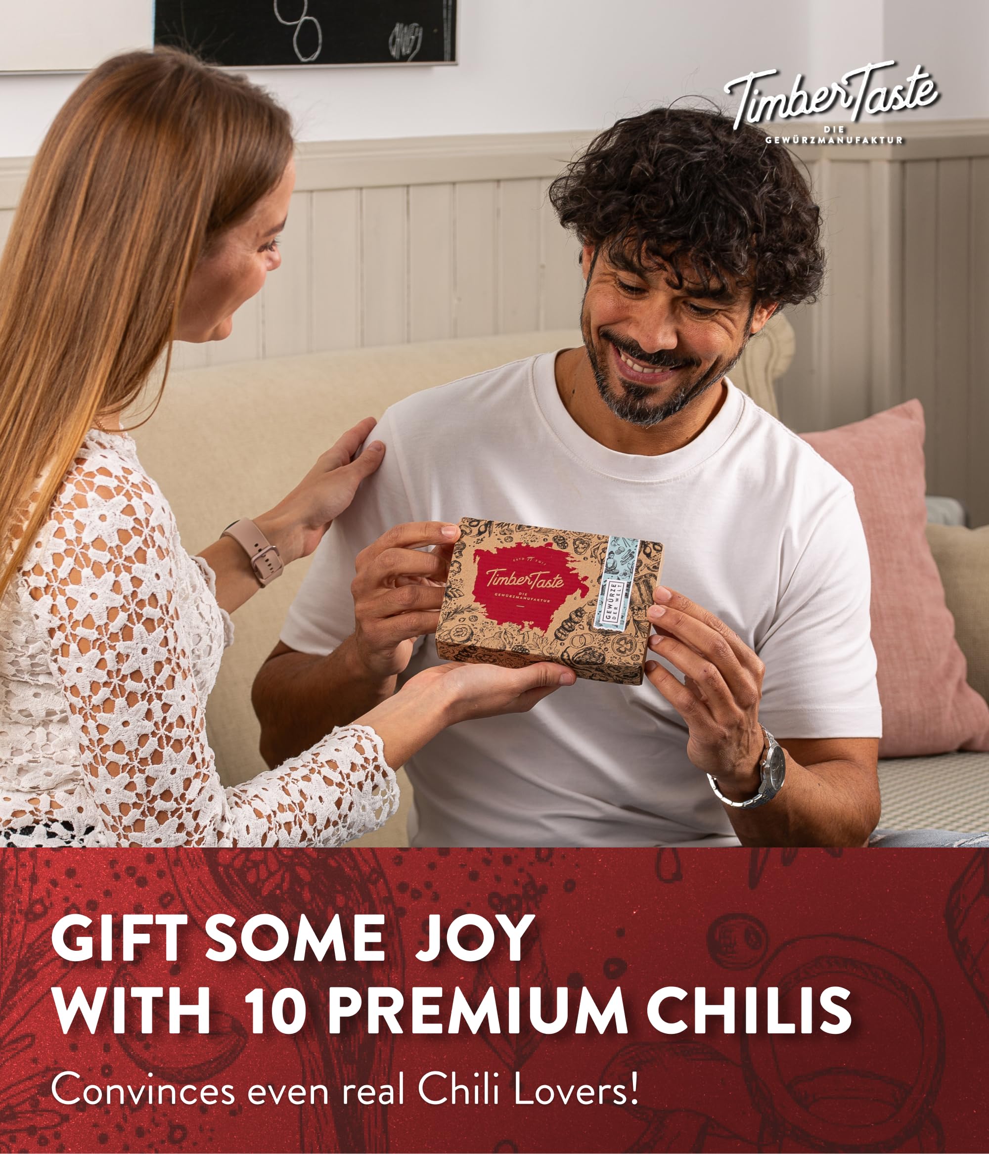 TIMBER TASTE® Hot Chili Gift Set for Men [UP TO 1,200,000 SCOVILLE] - 10 Exotic Pepper Varieties | Spicy Seasoning Gift Set | Spice Set for Him | Hot Spice Collection | Gourmet Food Gifts for Adults
