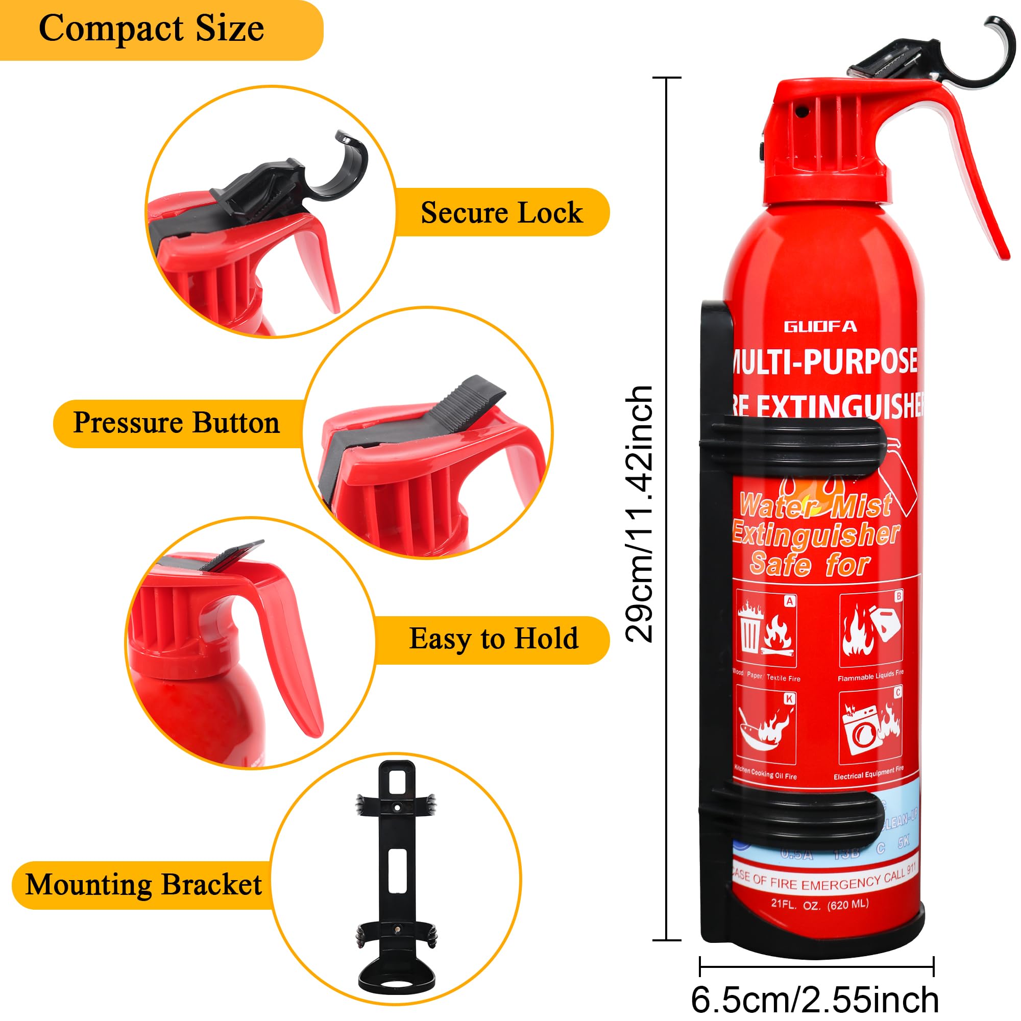 Fire Extinguisher for Home, 6 Pack Vehicle Fire Extinguishers with Mount, Portable Fire Extinguisher Effective on A, B, C, K Fires, Water-Based Extinguisher for Car Boat Office Truck Kitchen Garage