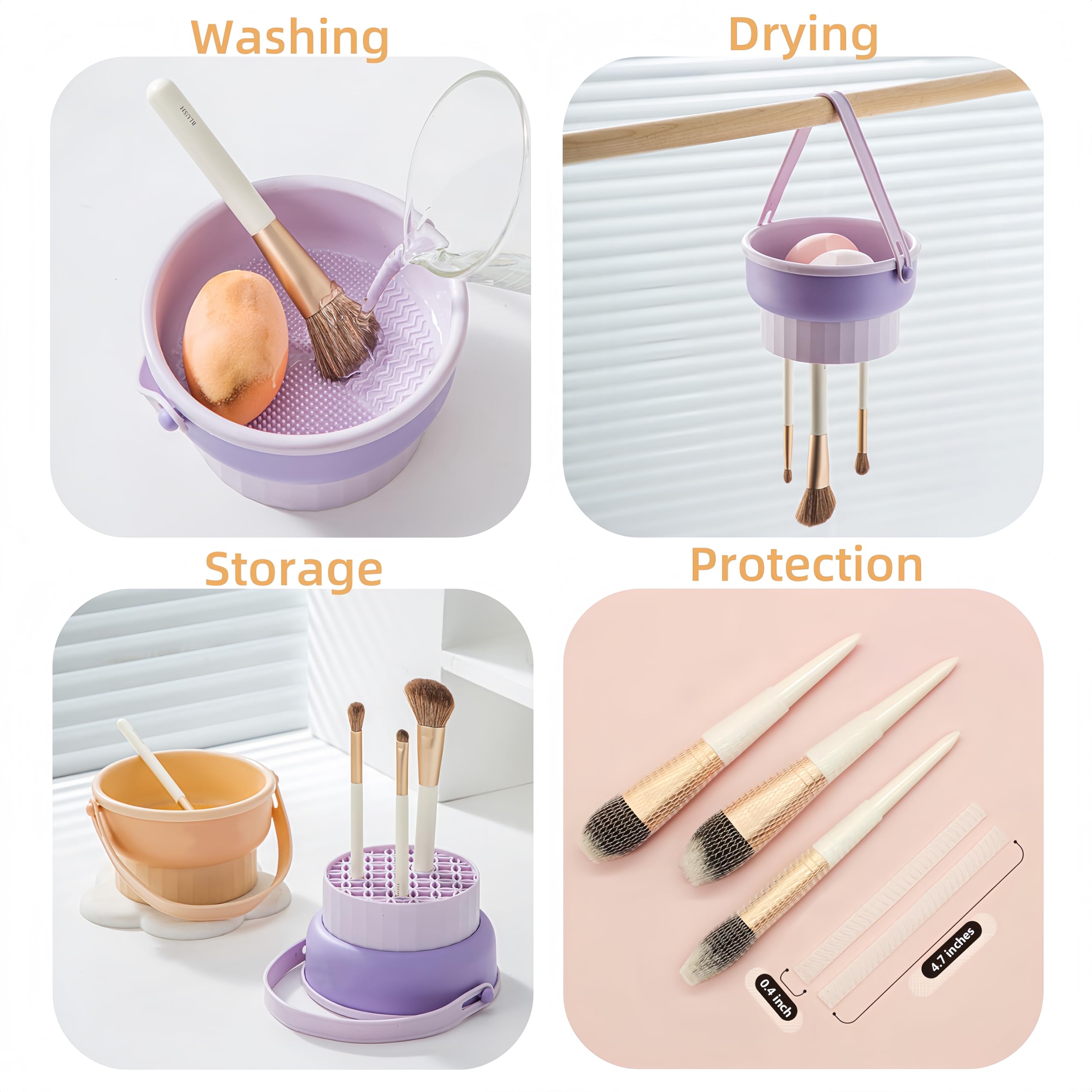 3 in 1 Silicone Makeup Brush Cleaner Bowl, Make up Brush Cleaner Mat with Makeup Brush Drying Holder and Comestic Brush Organizer, Paint Brush Cleaner