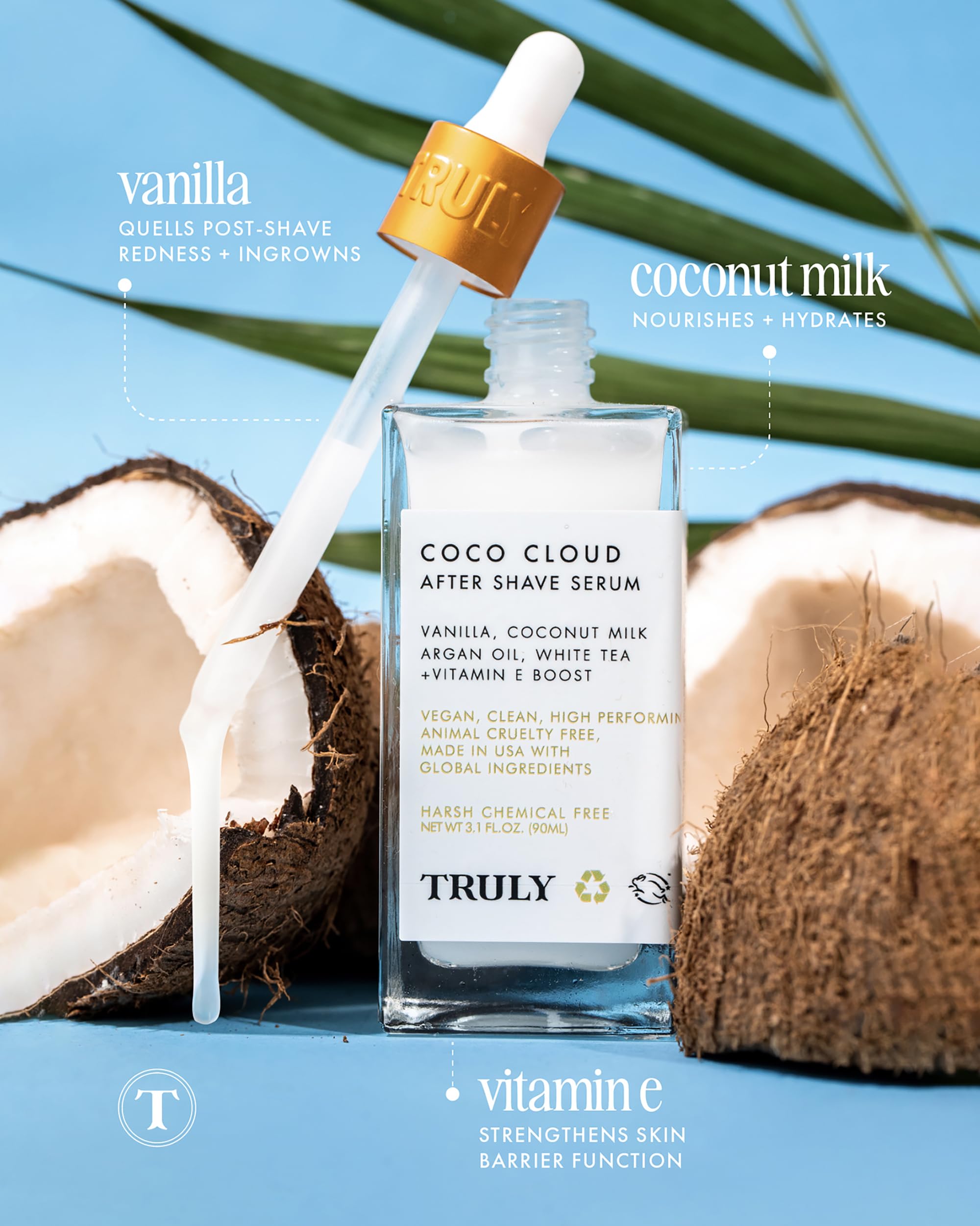 Truly Beauty Coco Cloud After Shave Serum - Alleviates Post Shave Dryness, Ingrowns with Argan Oil, Vanilla & Coconut - After Shave Oil for The Whole Body - 3 Fl Oz