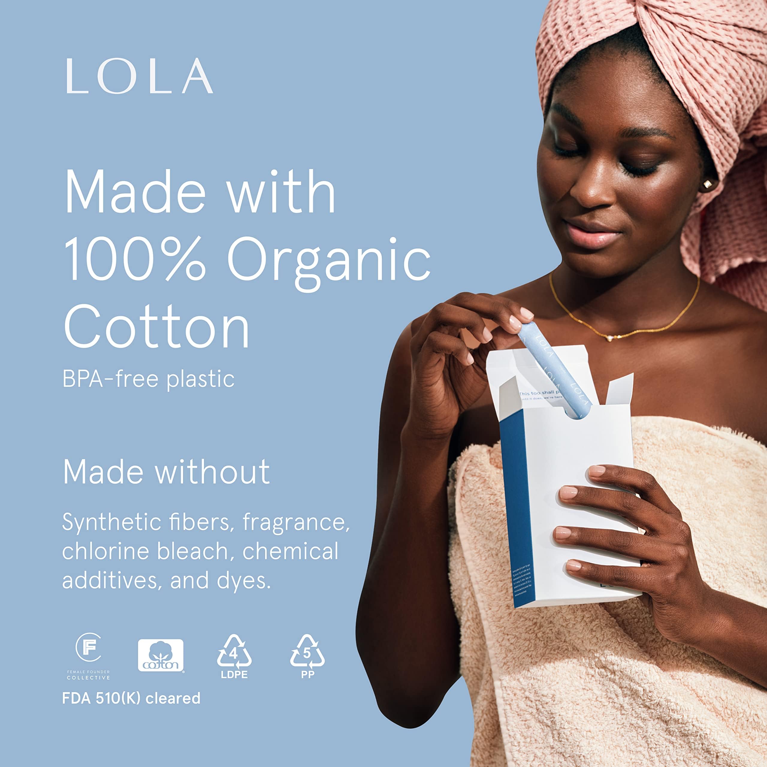 LOLA Organic Cotton Tampons, 8 Count - Tampons Regular, Period Feminine Hygiene Products, HSA FSA Approved Products Feminine Care…