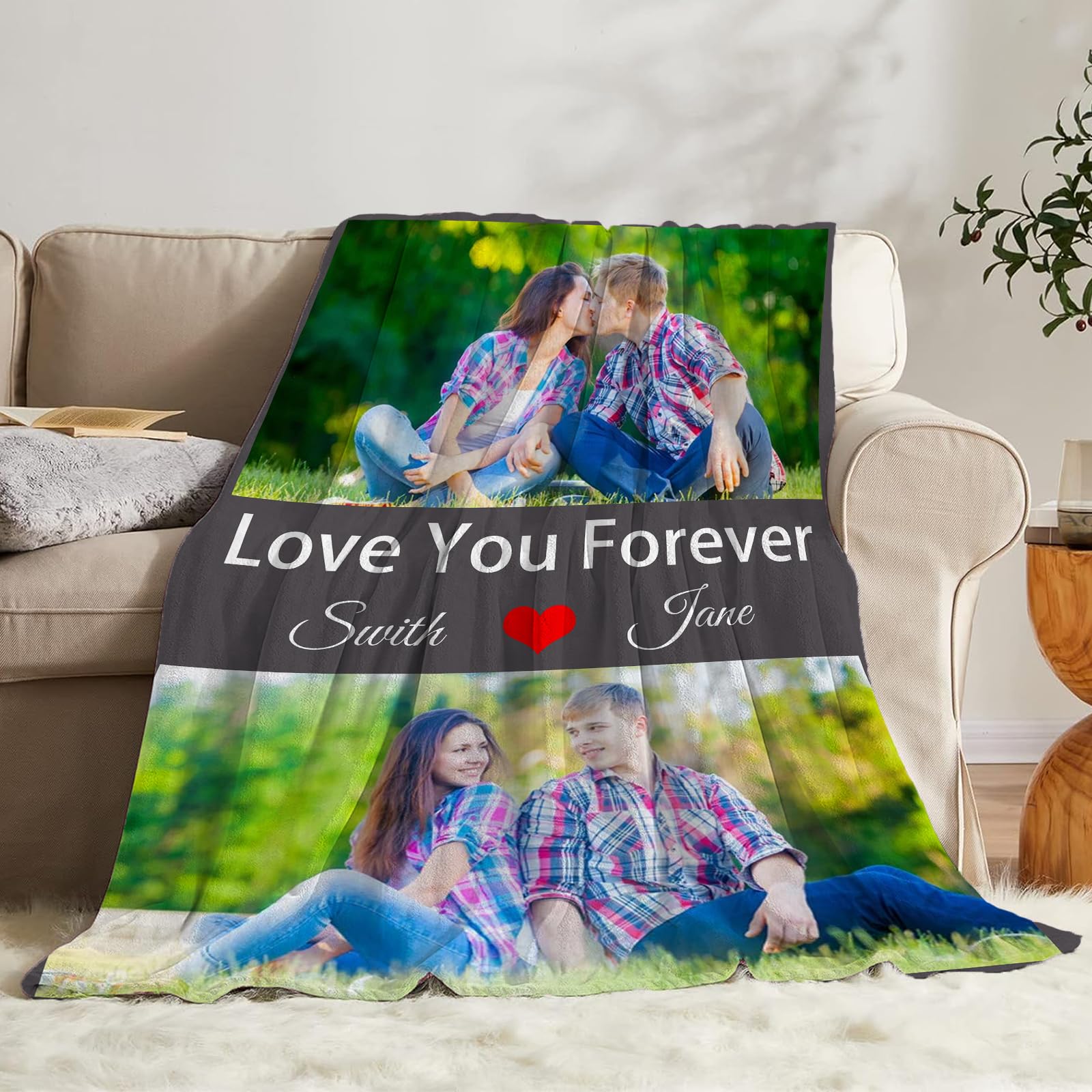 Valentines Day Custom Blanket Gifts with Picture Text, Custom Photo Throw Blankets for Him Her, Personalized Gift from Boyfriend Girlfriend Wife Husband Couple, Customized Birthday Gifts Ideas