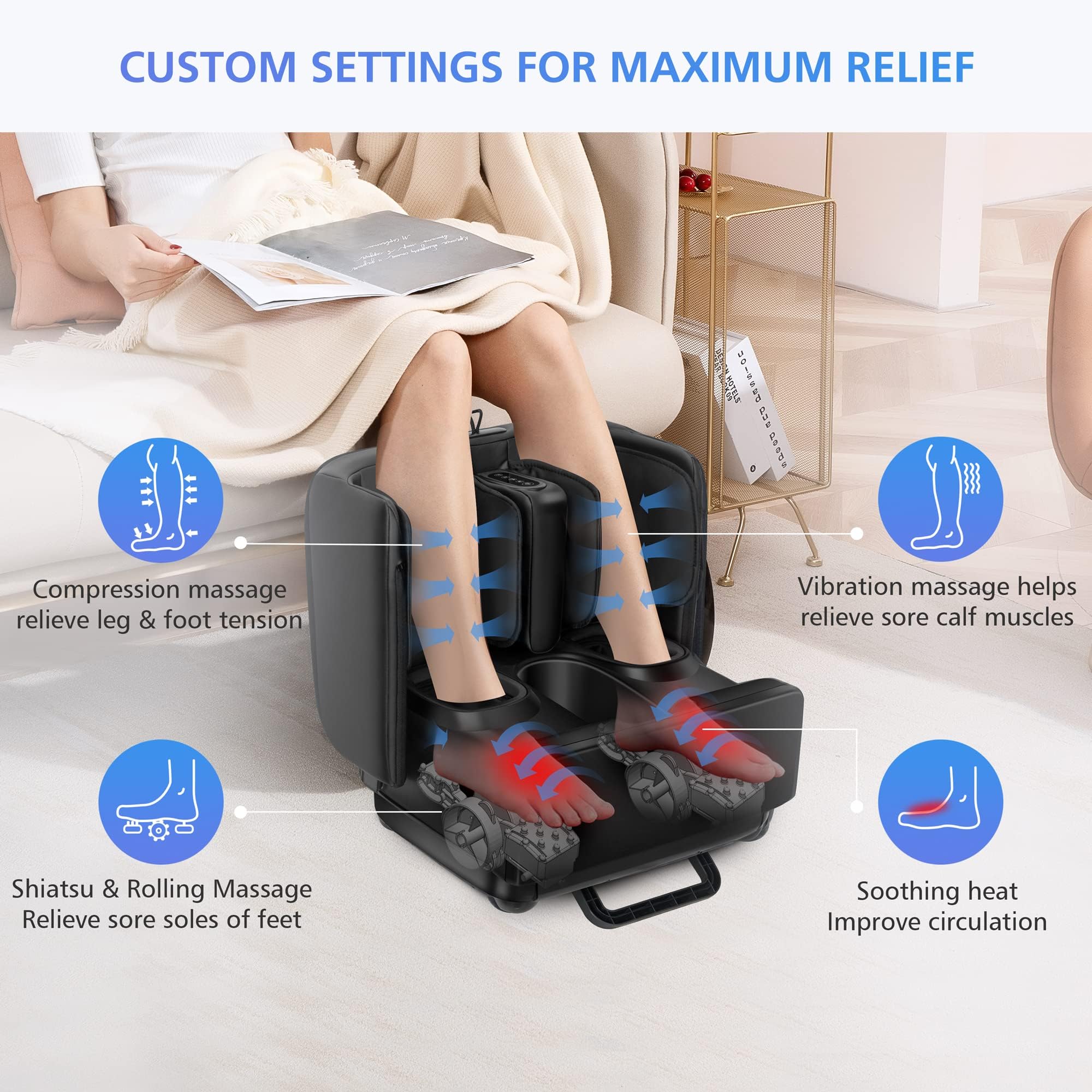 COMFIER 2 in 1 Foot Massager Machine & Ottoman Rest,Shiatsu Foot and Calf Massager with Heat,Kneading,Vibration,Compression Massagers for Feet,Ankle,Leg,Tired Muscles & Plantar Fasciitis