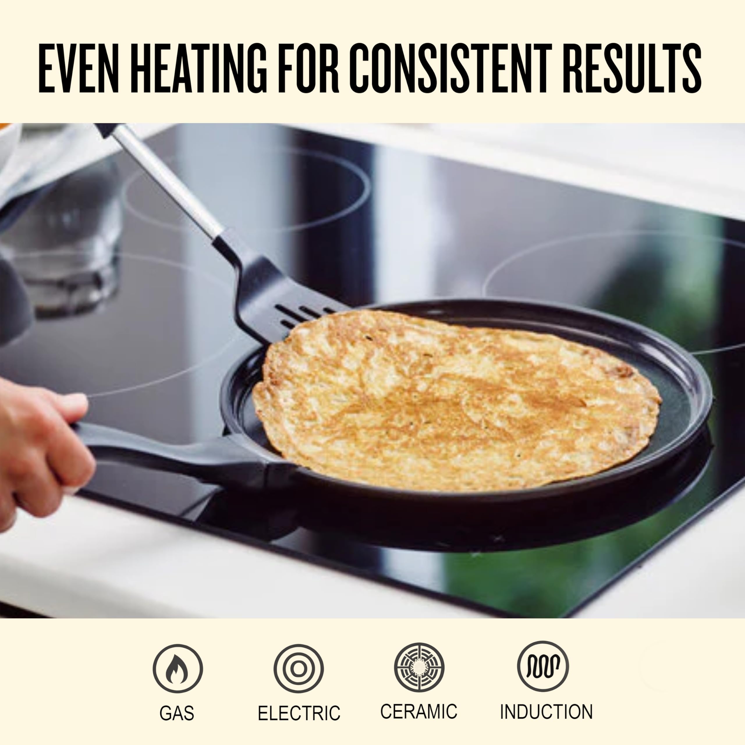 Alva Energy 11″ Ceramic Nonstick Crepe Pan – No PFAS/PFOA/PTFE, Ultra‑Low Oil Release, Works on Gas/Electric/Induction, Lightweight & Easy Cleanup & Stay-Cool Handle