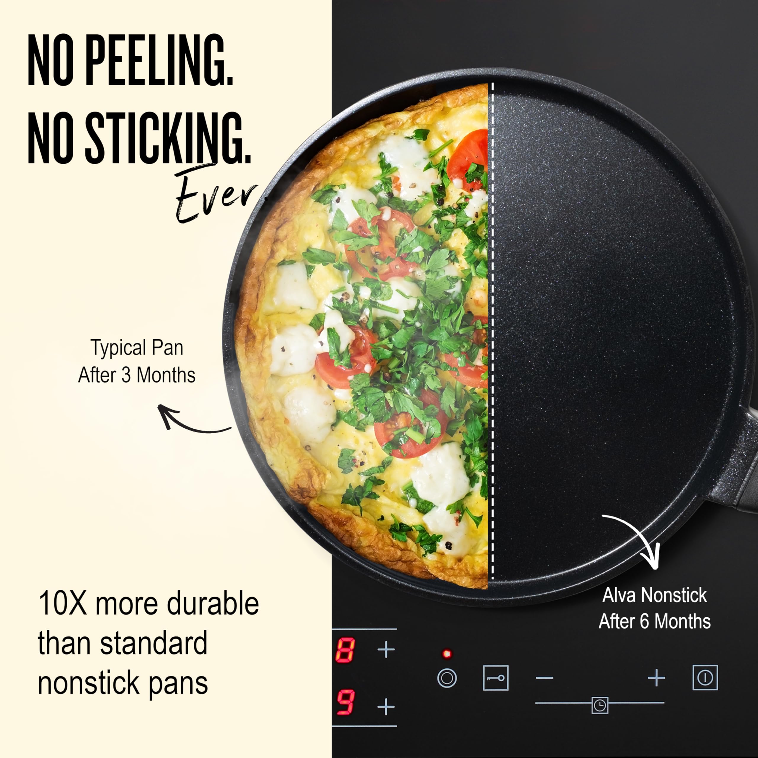 Alva Energy Nonstick Ceramic Frying Pan 8" - Lightweight, Easy to Clean and Made without PFAS, PFOA & PTFE - Induction and All Stovetop Compatible with Even Heat Distribution