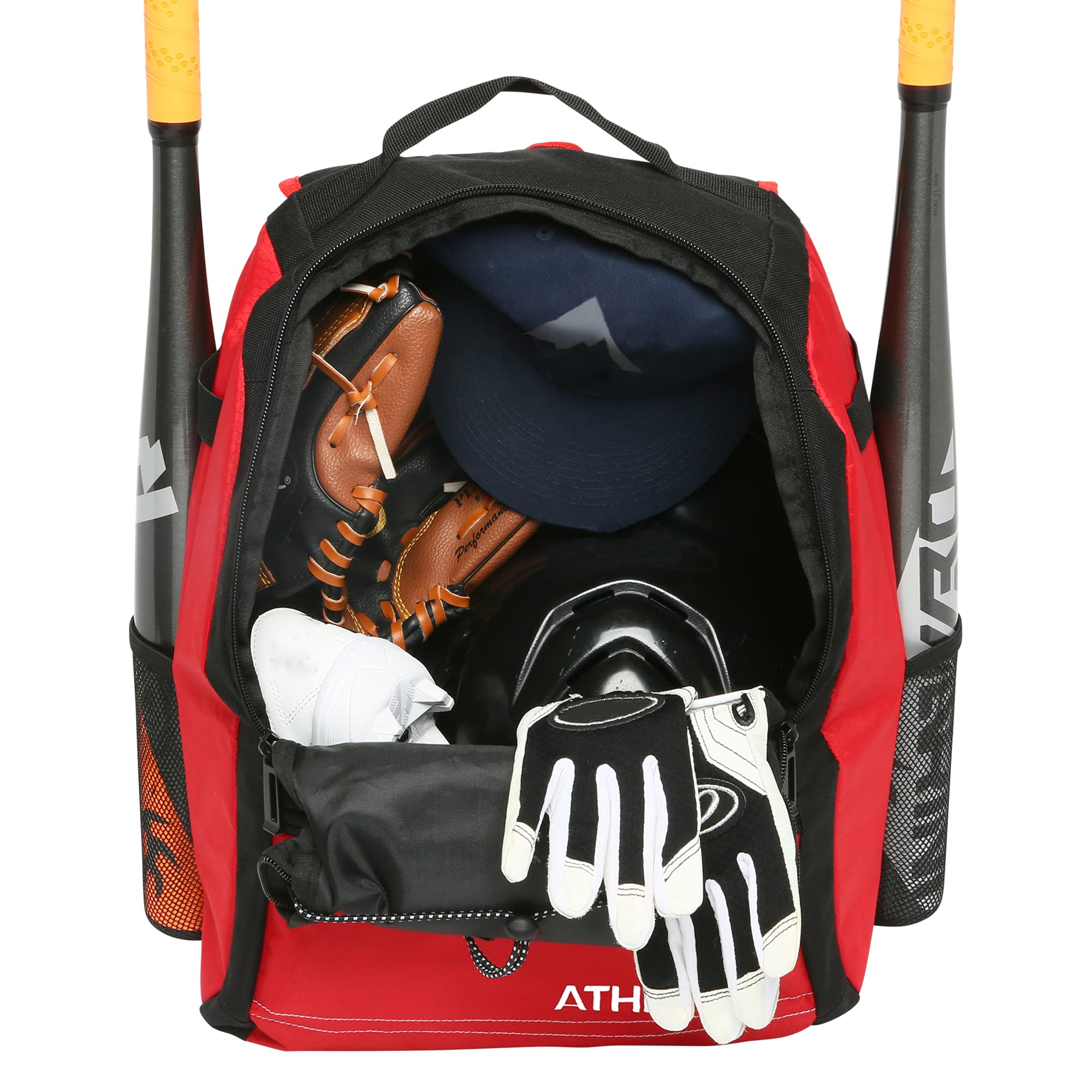 Athletico Youth Baseball Bat Bag - Backpack for Baseball, T-Ball & Softball Equipment & Gear | Holds Bat, Helmet, & Glove | Fence Hook (Red)