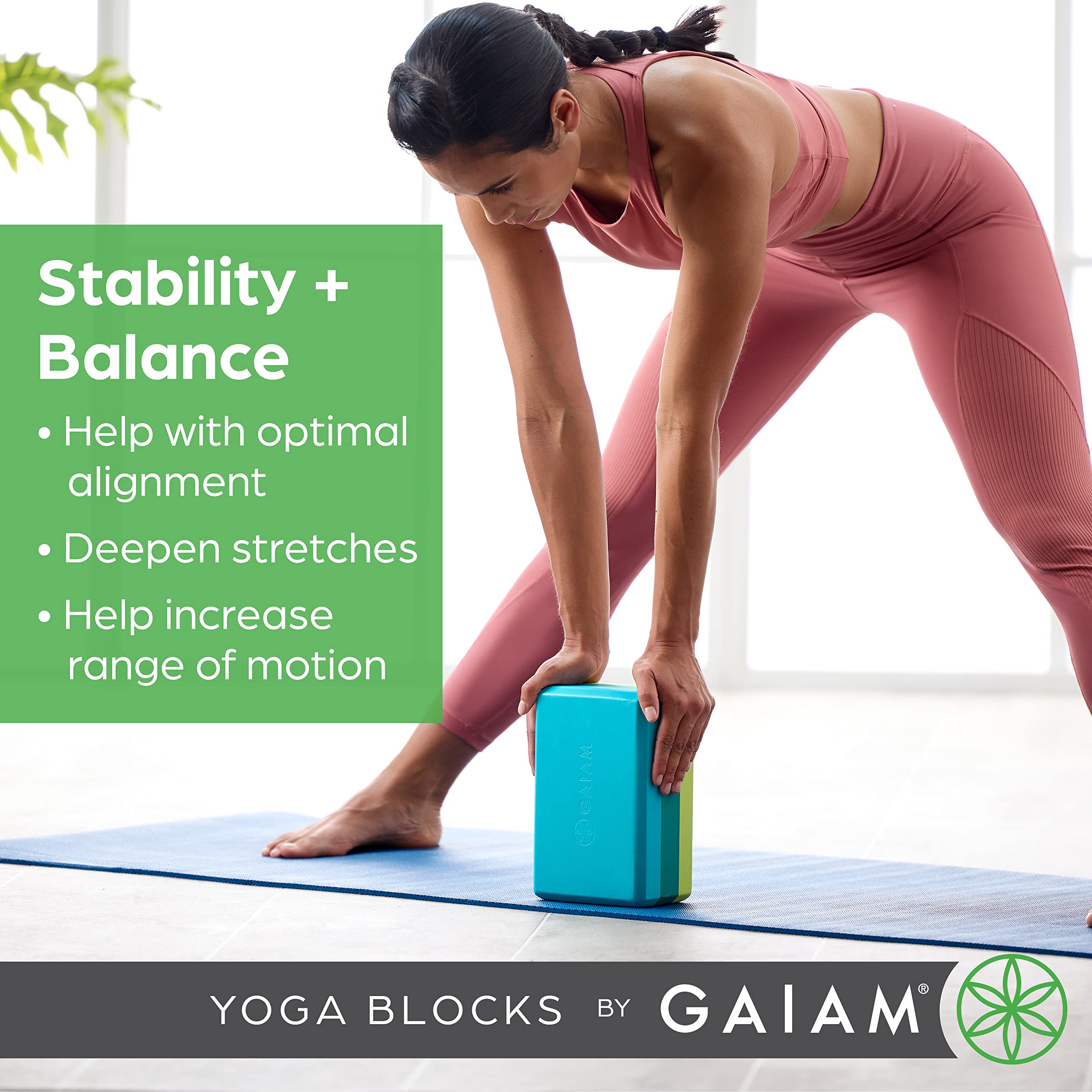 Gaiam Yoga Block - Supportive Latex-Free Eva Foam - Soft Non-Slip Surface With Beveled Edges For Yoga, Pilates, Meditation - Yoga Accessories For Stability, Balance, Deepen Stretches (Teal Tonal)