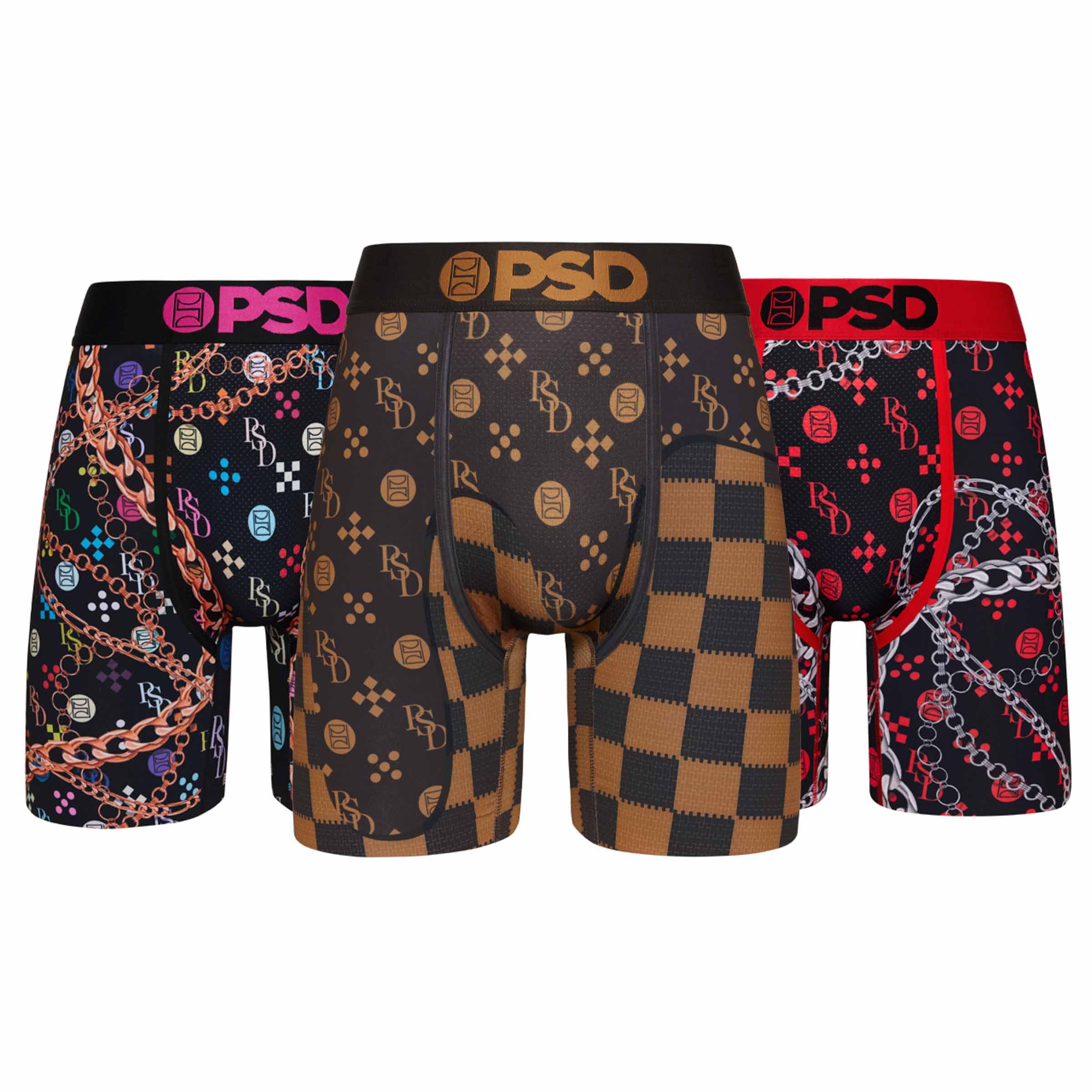 PSD Men's Monogram Luxe 3-Pack Boxer Briefs, Multi, XL