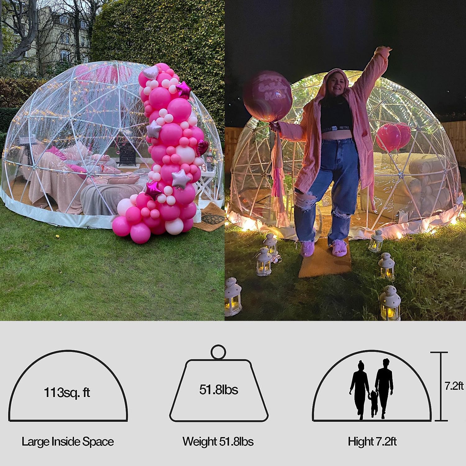 Garden Dome Igloo Bubble Tent House Outdoor 12 FT, Weatherproof Greenhouse Bubble Tent, Transparent Garden Dome House for Backyard, Party