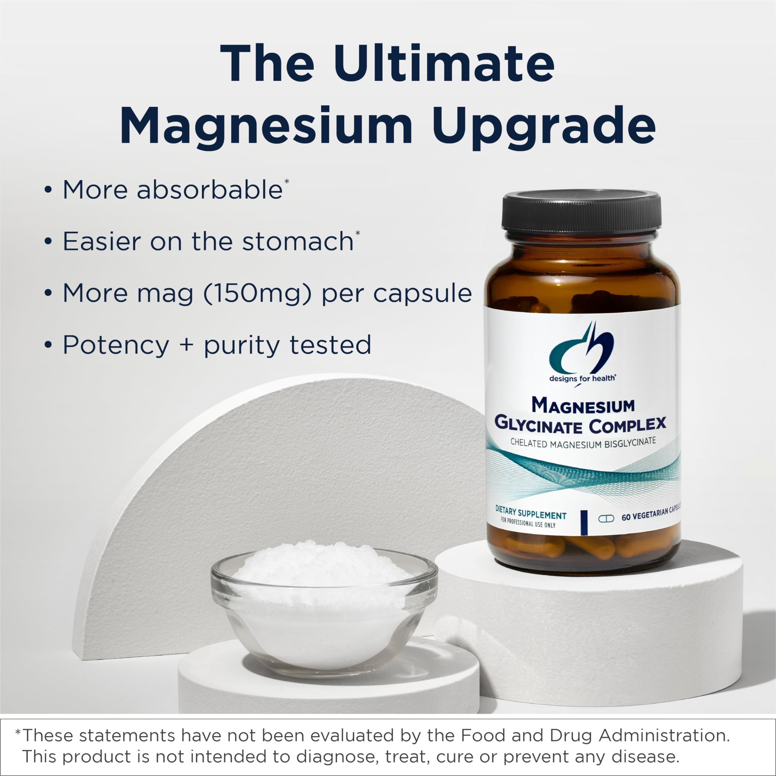 Designs for Health Magnesium Glycinate Complex - Chelated Magnesium Bisglycinate + High Absorption Magnesium Oxide for Heart Health, Immune Support & Bone Strength - Vegan (240 Capsules)