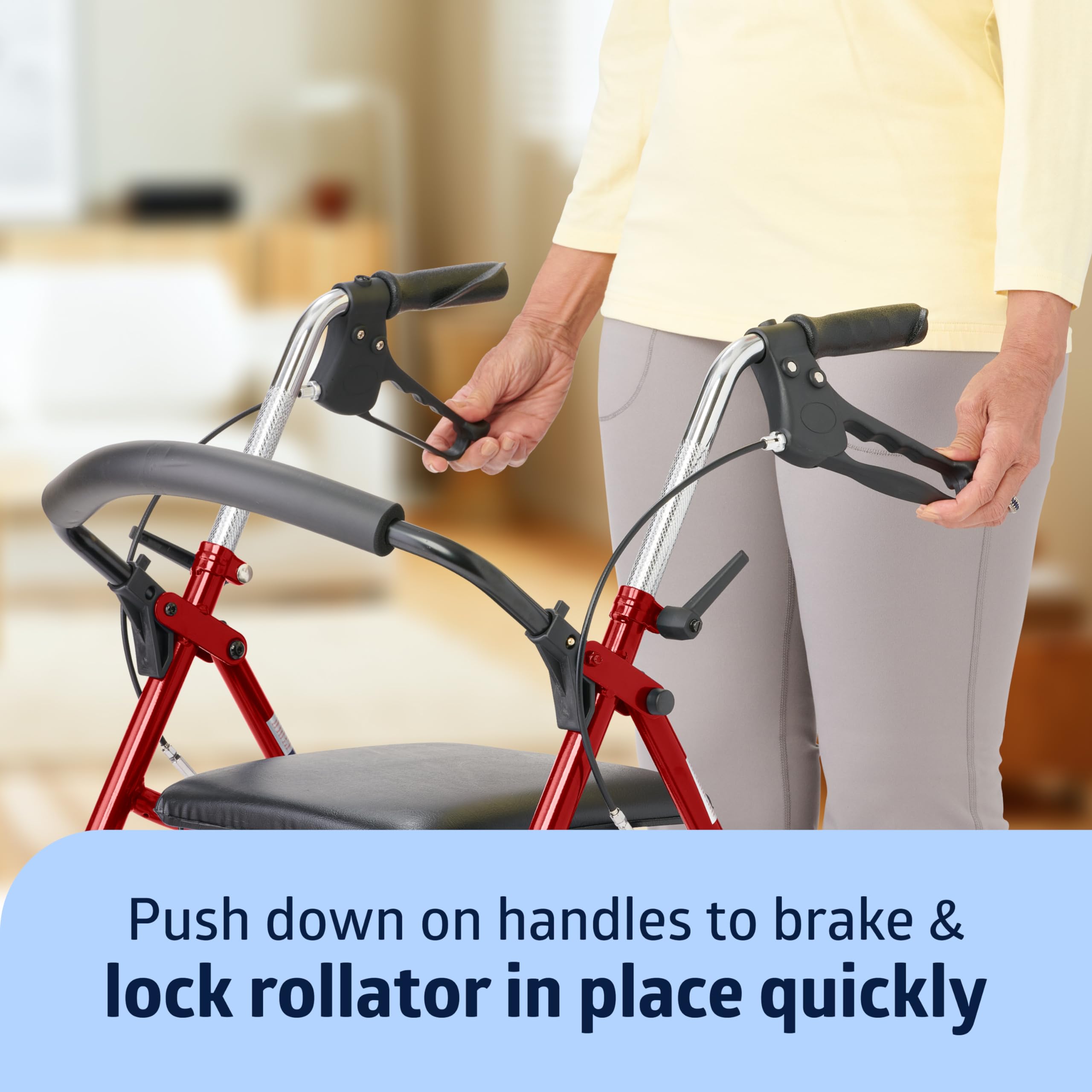Medline Steel Rollator Walker with 8 Inch Wheels, Folding Rolling Walker, Adjustable Arms, Supports 300 lbs, Red