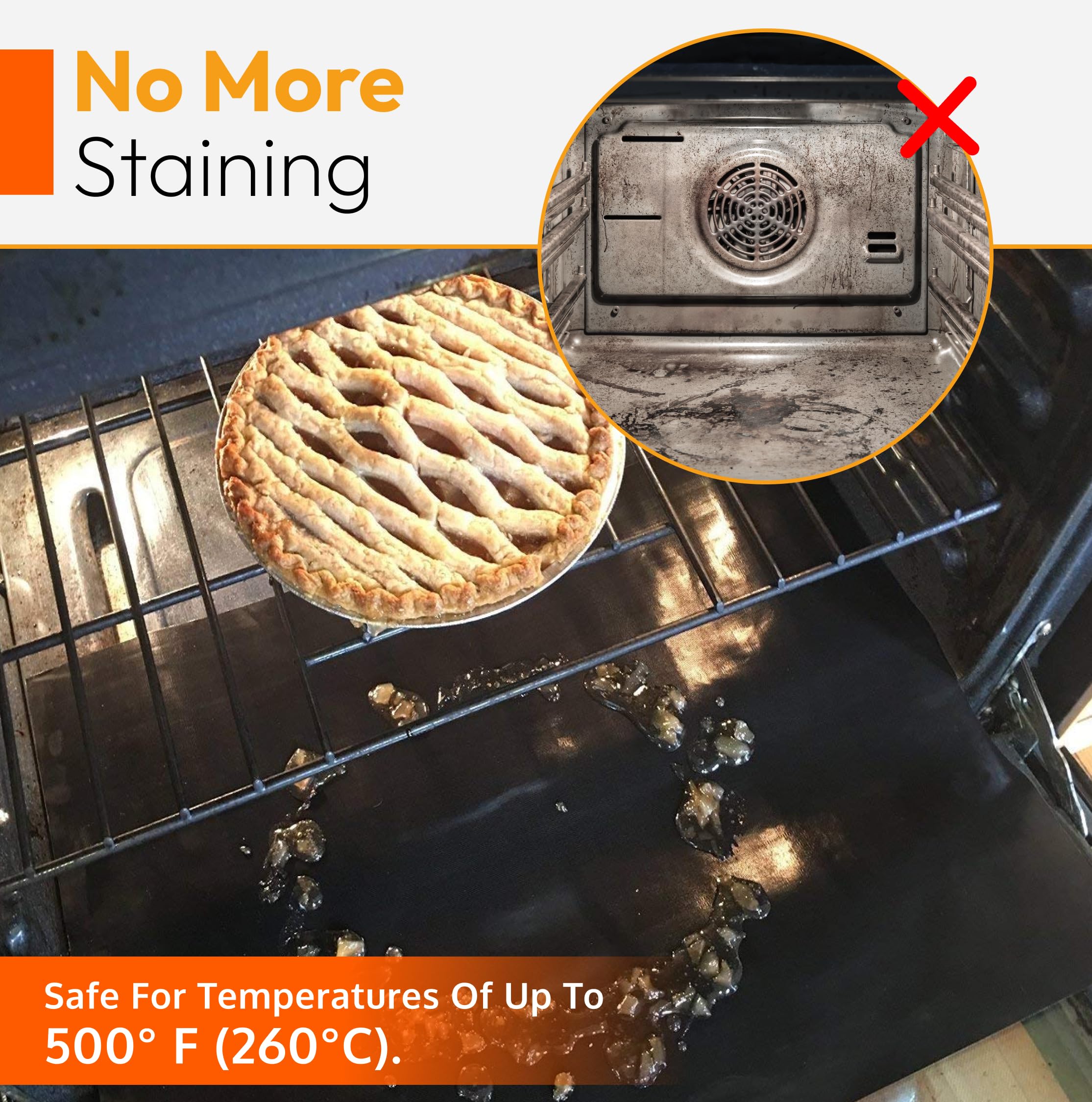 Oven Liners for Bottom of Oven - Thick Heavy Duty 17” x 25” 2 Pack Non-Stick Reusable Mats - BPA & PFOA Free Protector for Electric, Gas, Microwave & BBQ Grill Liner - Easy Clean & Heat Resistant