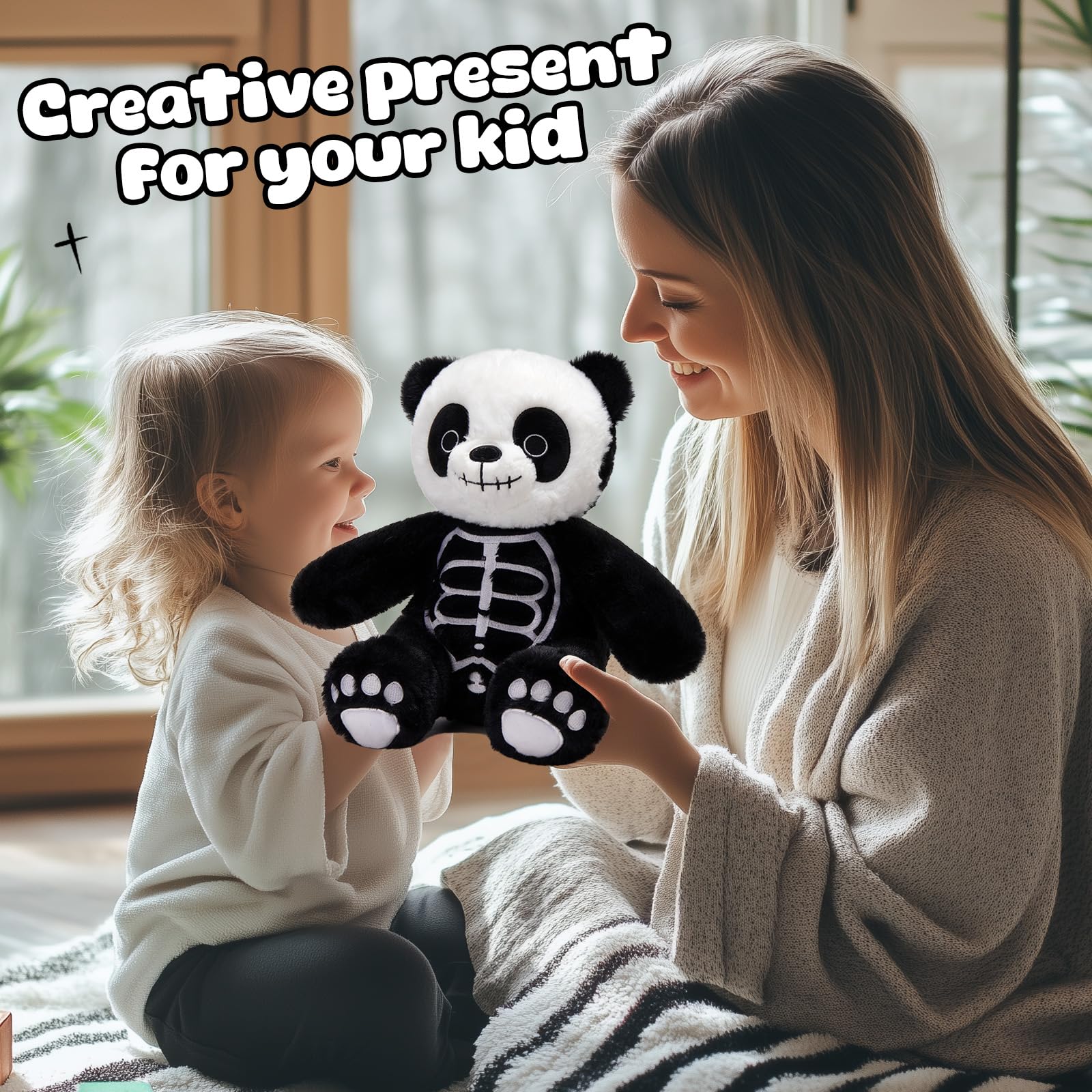 Houwsbaby 12" Skeleton Panda Spooky Stuffed Animal Big Panda Bear Plush Doll for Halloween, Easter, Christmas, or Birthday Gifts, Scary Cute Design