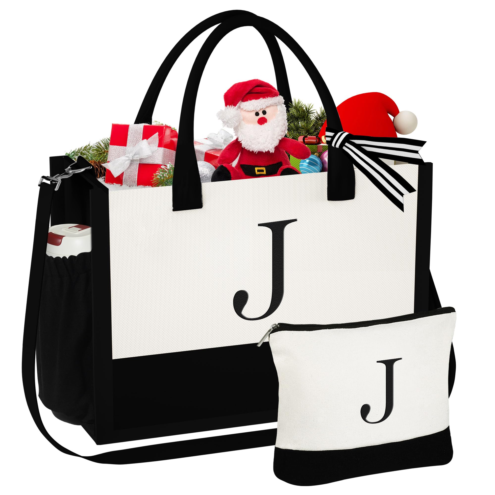 YOOLIFE Christmas Gifts for Women - Birthday Gifts for Women, Gifts for Mom Sister Daughter in Law, Friend Gifts, Teacher Gifts, Valentines Day Gifts | Initial Tote Bag for Women Letter J