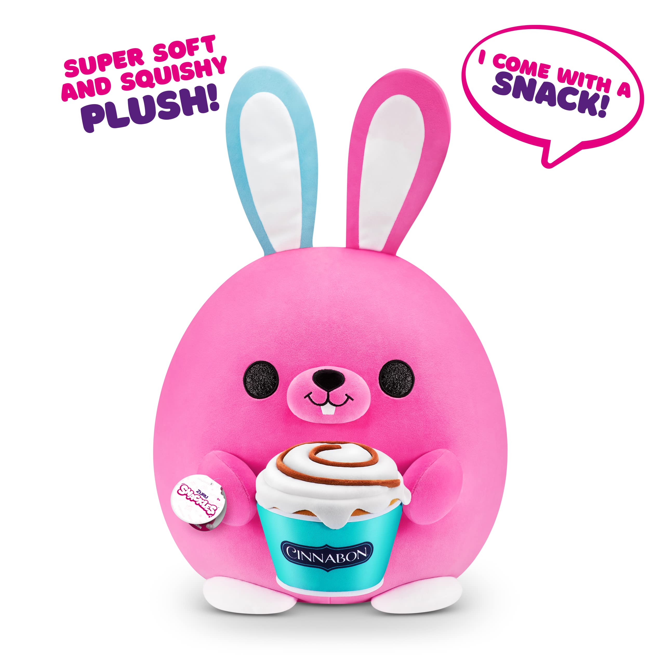 ZURU Snackles (Cinnabon Bunny Super Sized 14 inch Plush by ZURU, Ultra Soft Plush, Collectible Plush with Real Licensed Brands, Stuffed Animal