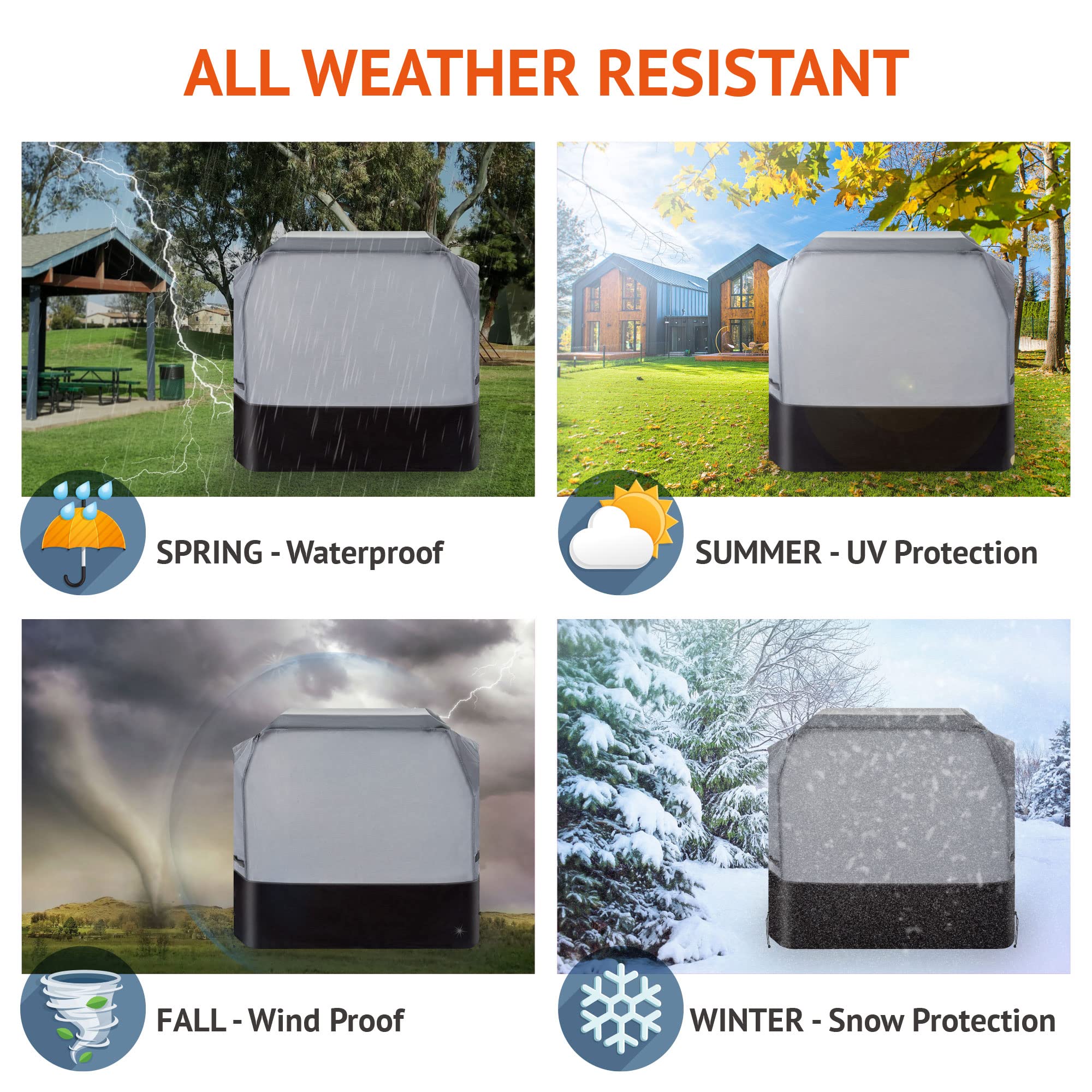 Waykea Heavy Duty Grill Cover 61 Inch, 600D Oxford Water Resistant UV & Fade Resistant BBQ Cover for Weber Char-Broil Dyna Glo Nexgrill Charcoal Gas Grill (61”W x 26”D x 45”H, Gray/Black)