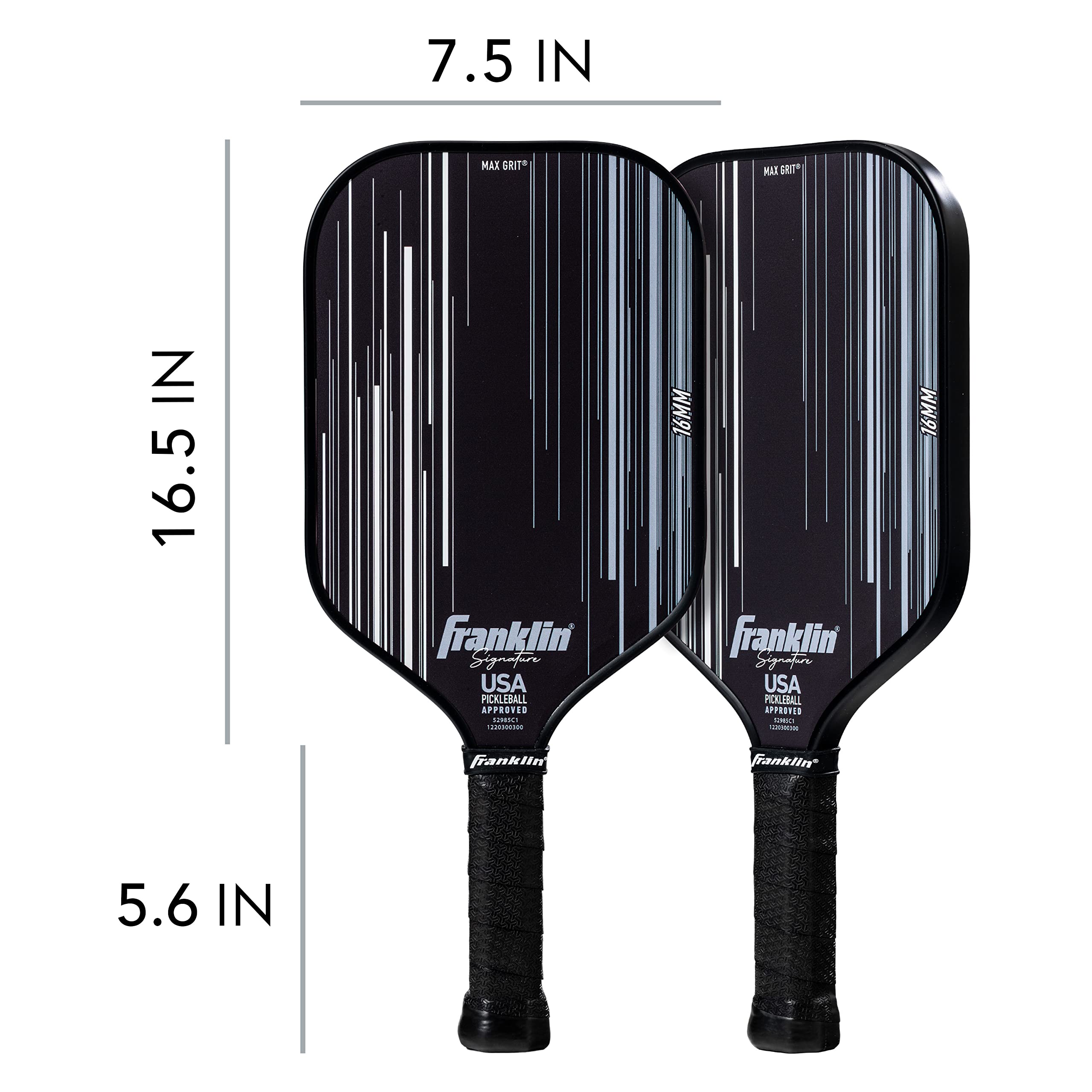 Franklin Sports Pro Pickleball Paddles - Signature Series Pro Pickleball Paddle with MaxGrit Surface - USA Pickleball (USAPA) Approved Tournament Pickleball Paddle - 16mm Polypropylene Core - Black