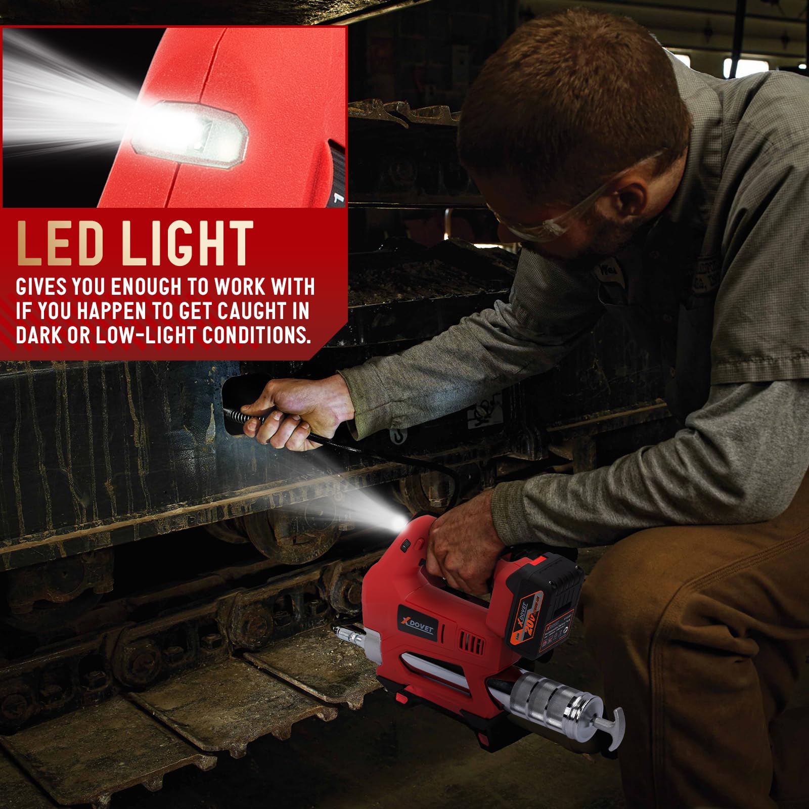 XDOVET Cordless Grease Gun Battery Powered 18V Professional Electric Grease Gun Kit with 10000 PSI Maximum Grease Capacity 14 OZ with 30-inch Flexible Hose 4 Point Base