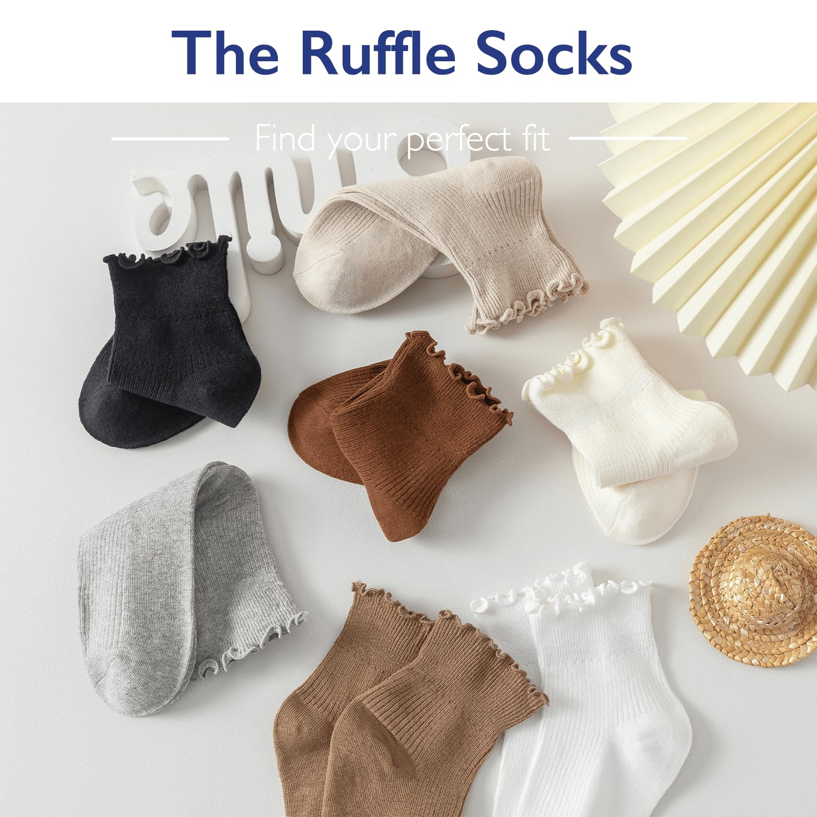 Hstyle Ruffle Socks Women, Ruffle Turn-Cuff Casual Cute Girl Ruffle Socks Breathable Cool Ruffle Ankle Socks 6 Pairs of Mixed Color 2