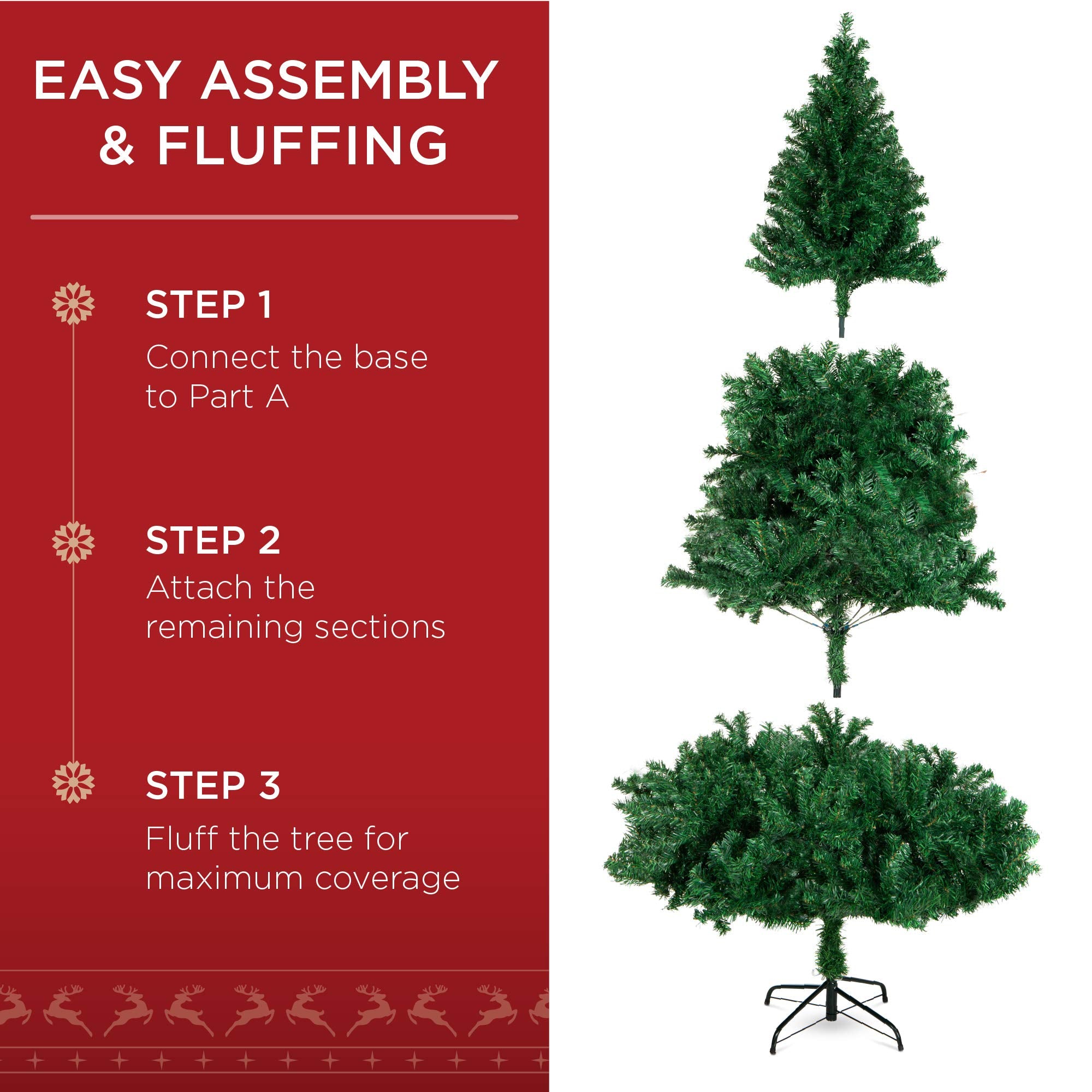 Best Choice Products Artificial Christmas Tree, 6ft Premium Unlit Hinged Design, Dense Branches Realistic Holiday Décor w/Easy Assembly, Base