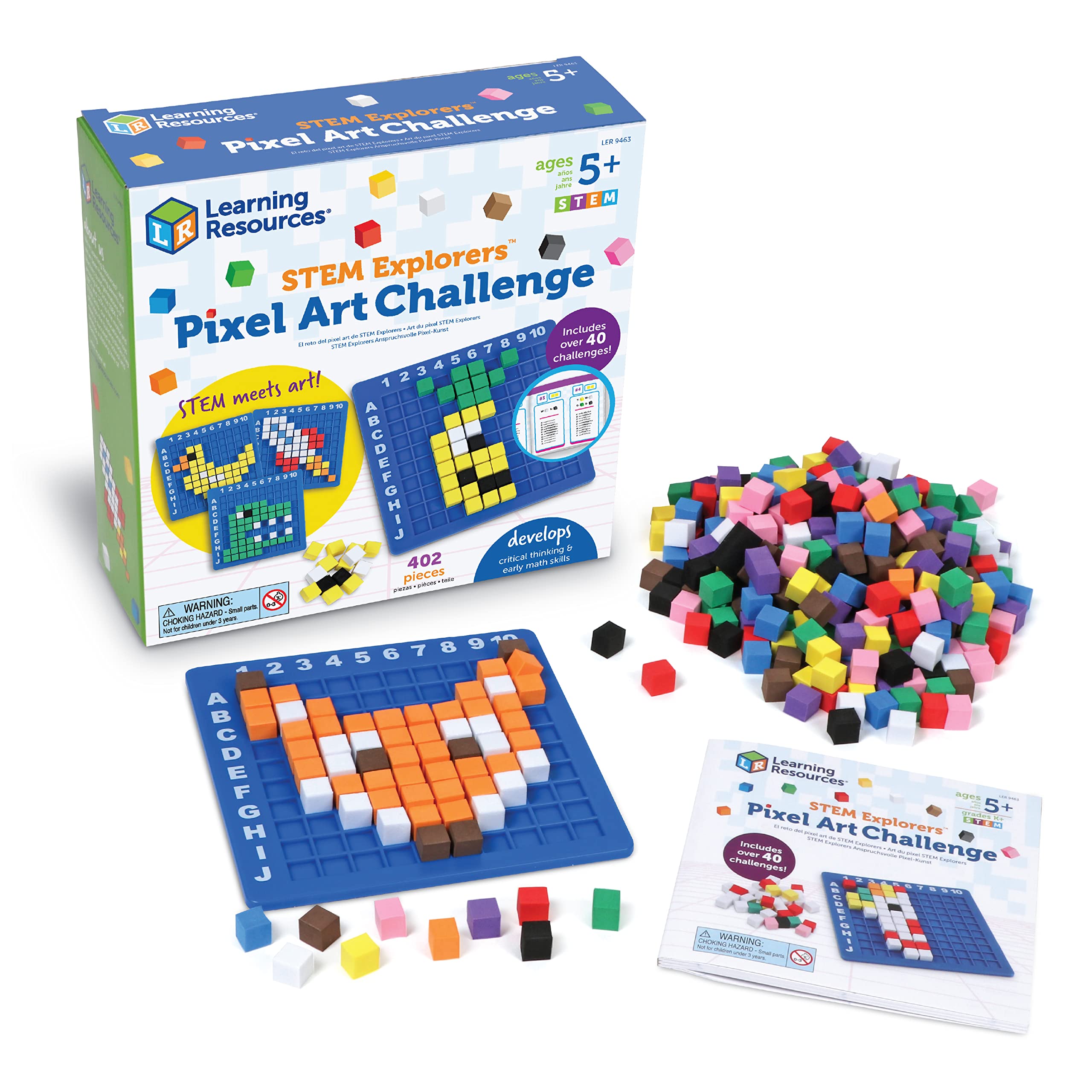 Learning Resources STEM Explorers Pixel Art Challenge, 402 Pieces, Ages 5+, STEM Toys For Kids, Coding Basics For Kids, STEM Activities For Classroom, Medium