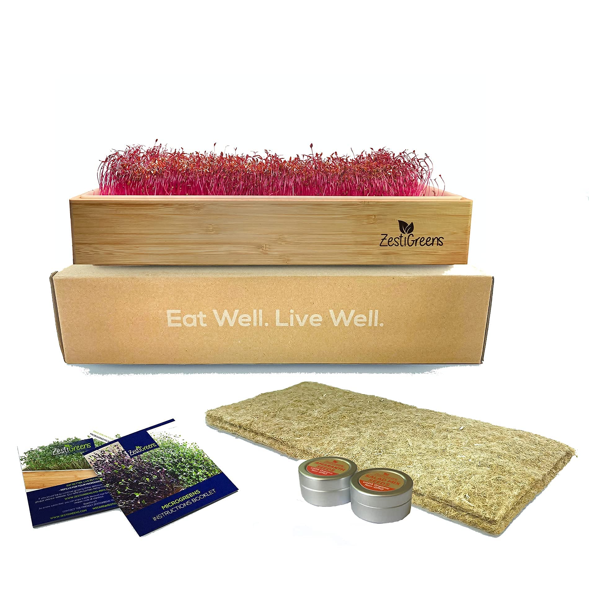 Microgreens Growing Kit, 4 Seed Mats & Microgreens Refill (Broccoli, Mixed Salad, Chia & Red Amaranth Organic Microgreen Seeds)