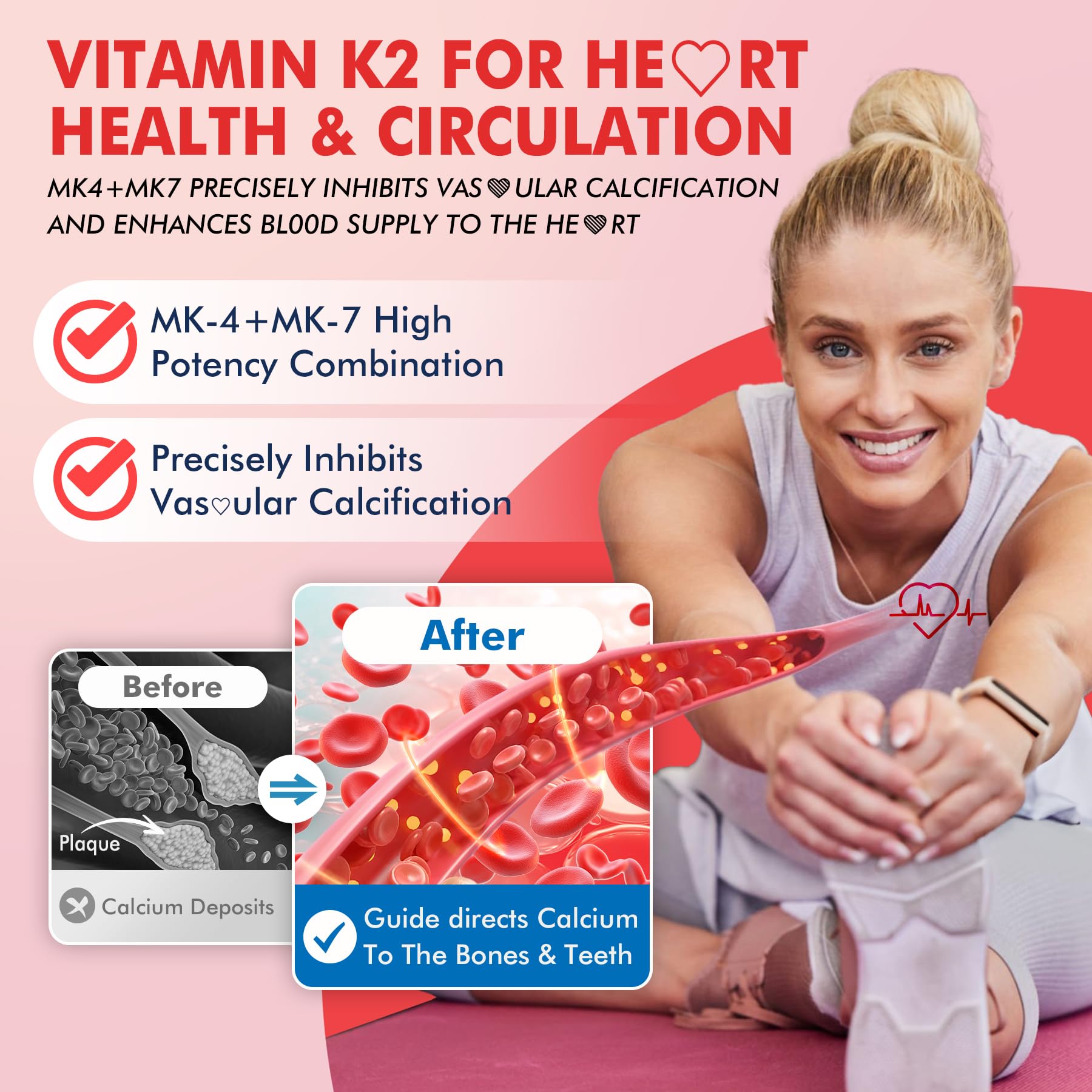 Vitamin K2 Gummies MK-7 200 mcg & MK-4 500 mcg for Women & Men Sugar Free, Perfect 2-IN-1 Full Spectrum Vitamin K2 Supplement for Bone, He❤rt, Promotes Calcium Absorption, Brain, Teeth, Immune,1Pack