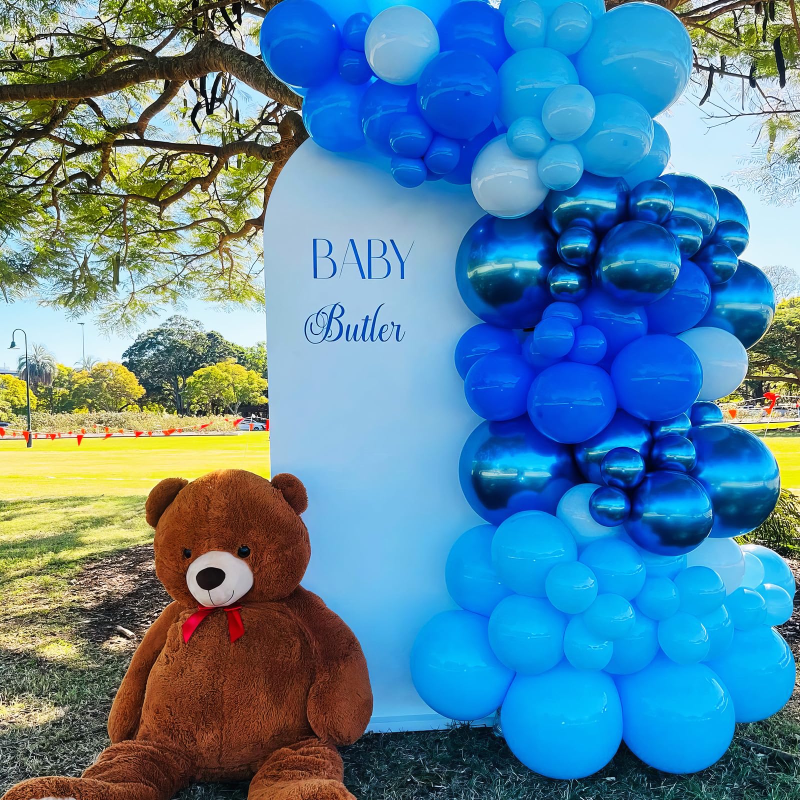 HILAVO Blue Balloon Garland Arch Kit 12 Inch 90 Pcs Metallic Chrome Pearl Baby Light Dark Royal Blue Latex Balloons for Winter Wonderland Baby Shower Birthday Wedding Ocean Party Decor