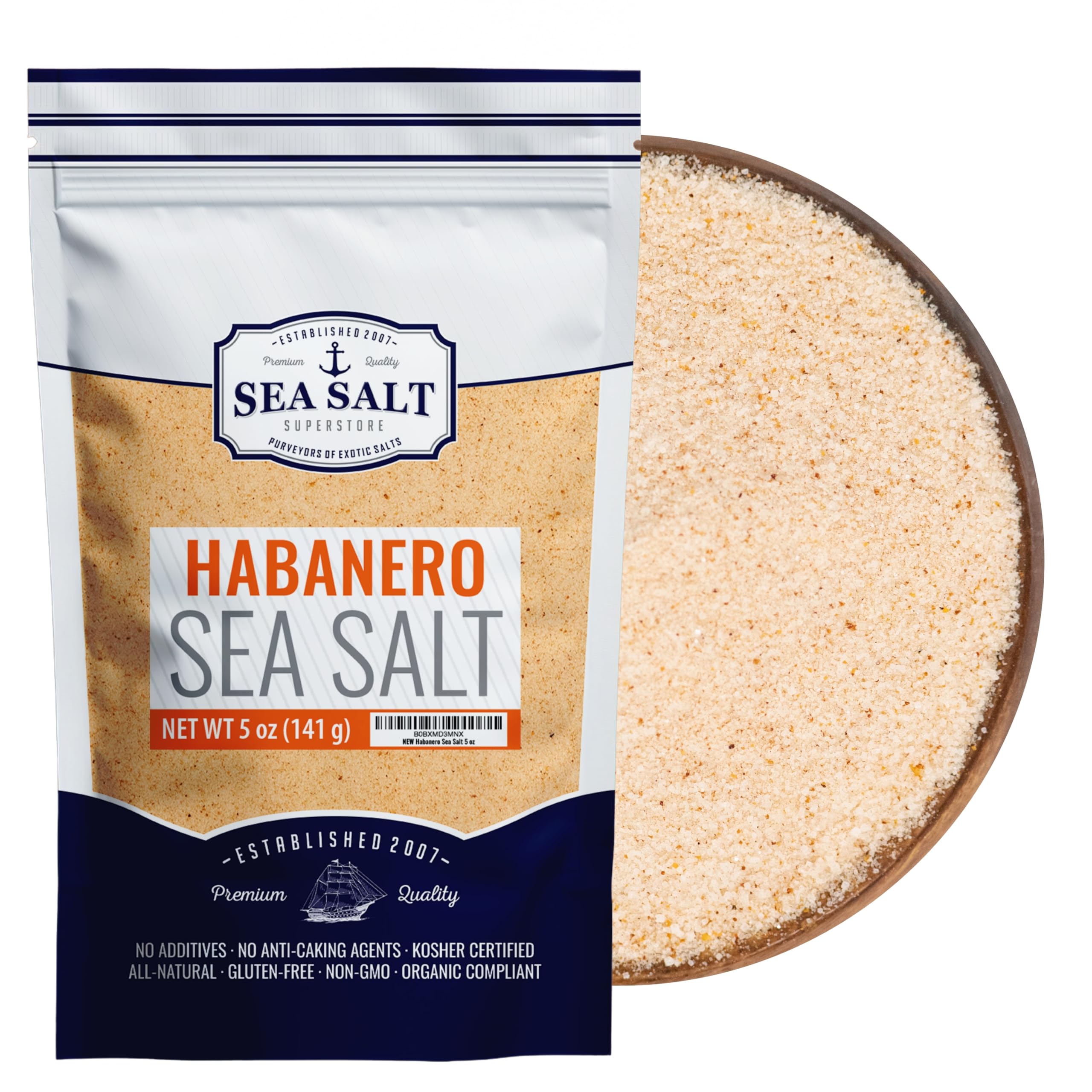 Habanero Sea Salt, Spicy Seasoning Salt Infused with Real Habanero Peppers, Sal Picante de Habanero, 5 oz Pouch - Sea Salt Superstore