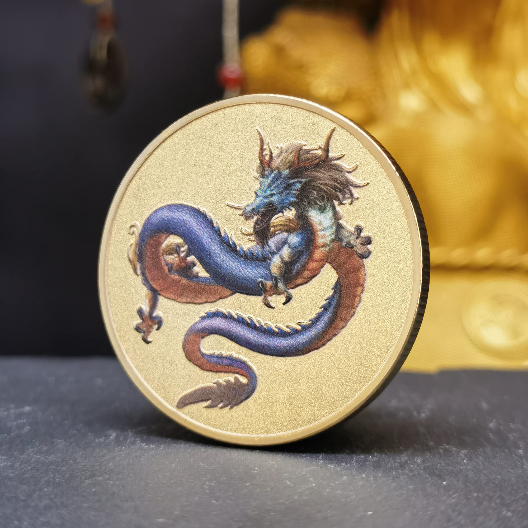 Chinese Holy Dragon and Traditional Auspicious Lucky Coin for Lottery Ticket Scratching - Attract Good Fortune - Good Luck Challenge Coin