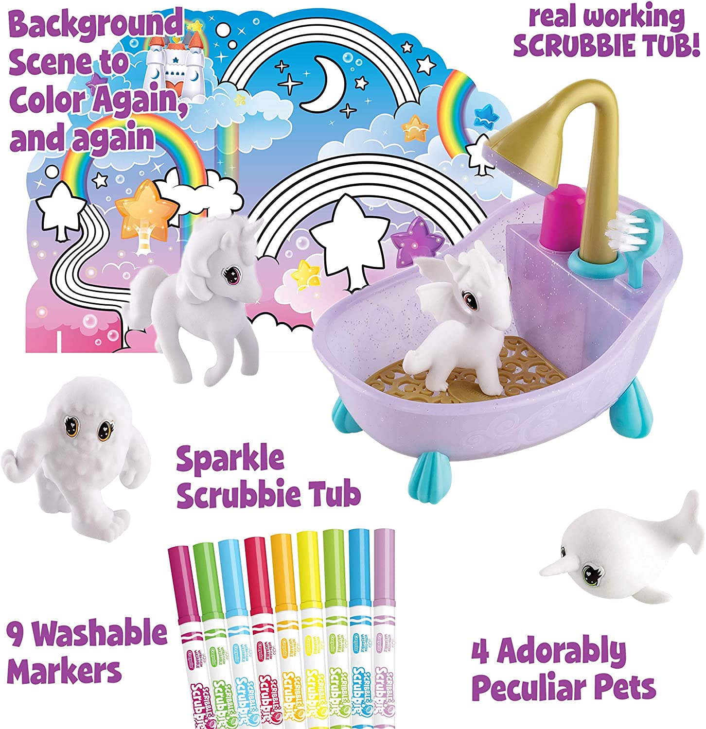 Crayola Scribble Scrubbie Peculiar Pets, Washable Pet Grooming Toy for Kids, Arts & Crafts, for Girls & Boys, Ages 3, 4, 5