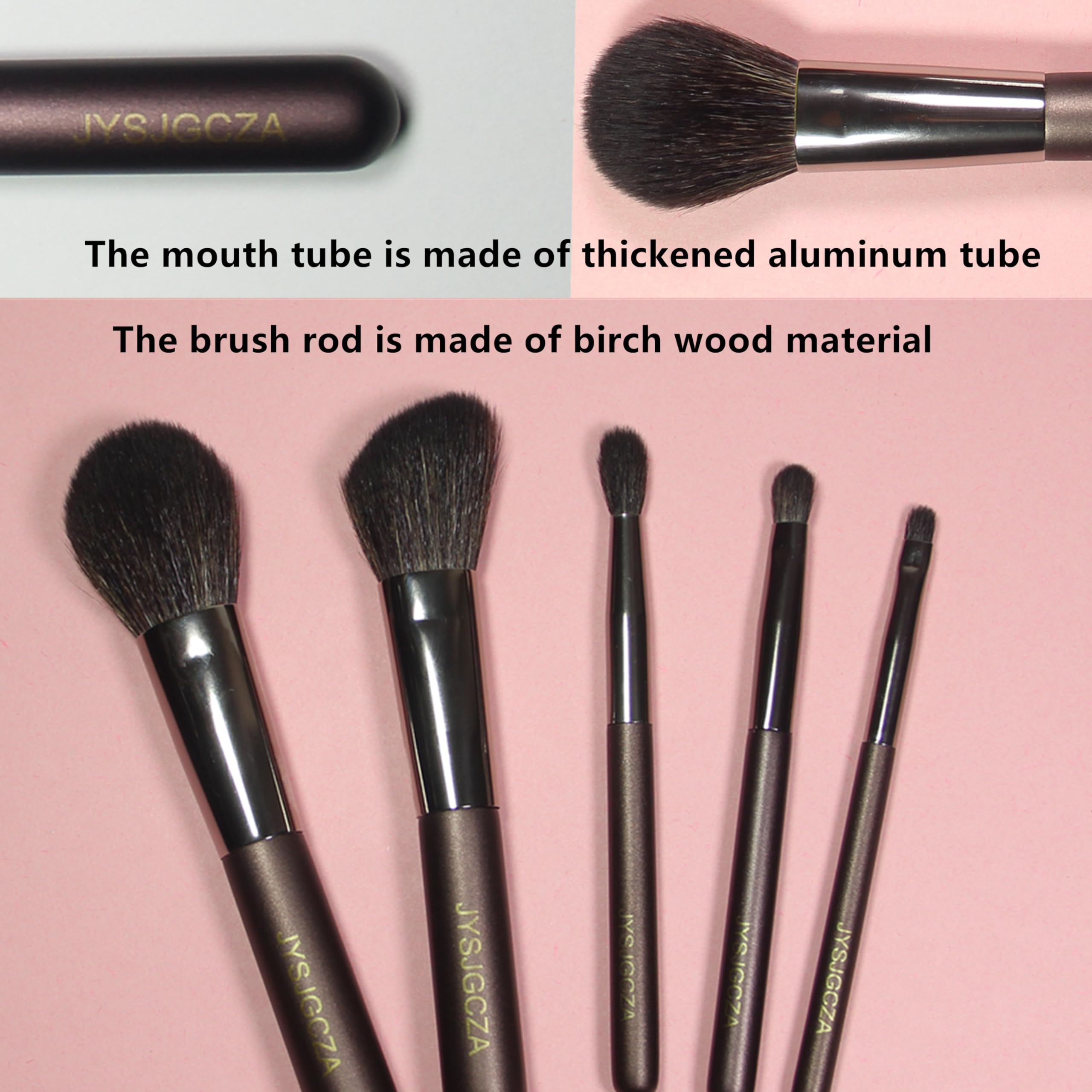 JYSJGCZA Professional makeup brush set 5-Piece Makeup Brush Set Foundation Brush with Travel Makeup Bag(Coffee color)