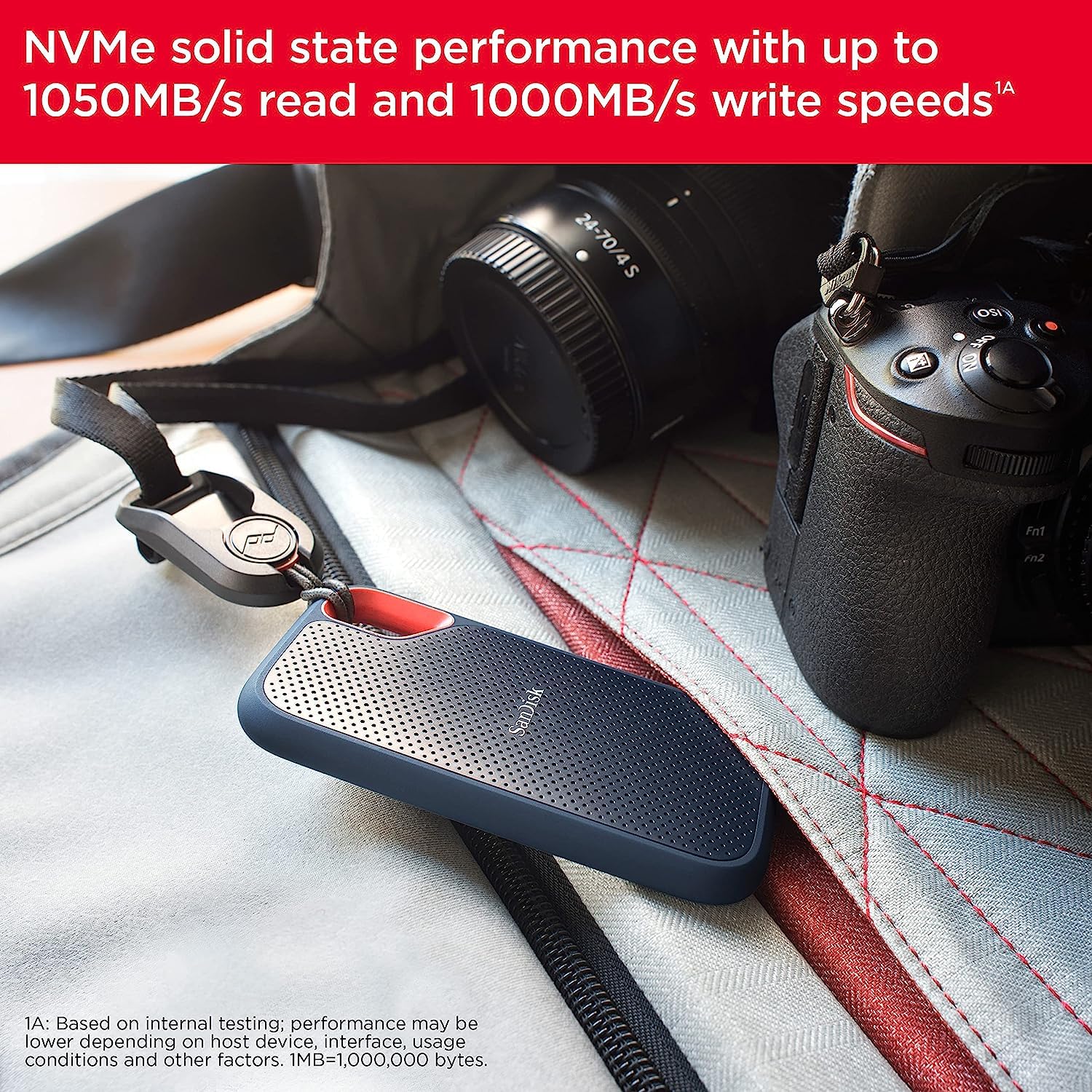 SANDISK 2TB Extreme Portable SSD - Up to 1050MB/s, USB-C, USB 3.2 Gen 2, IP65 Water and Dust Resistance, Updated Firmware - External Solid State Drive - SDSSDE61-2T00-G25