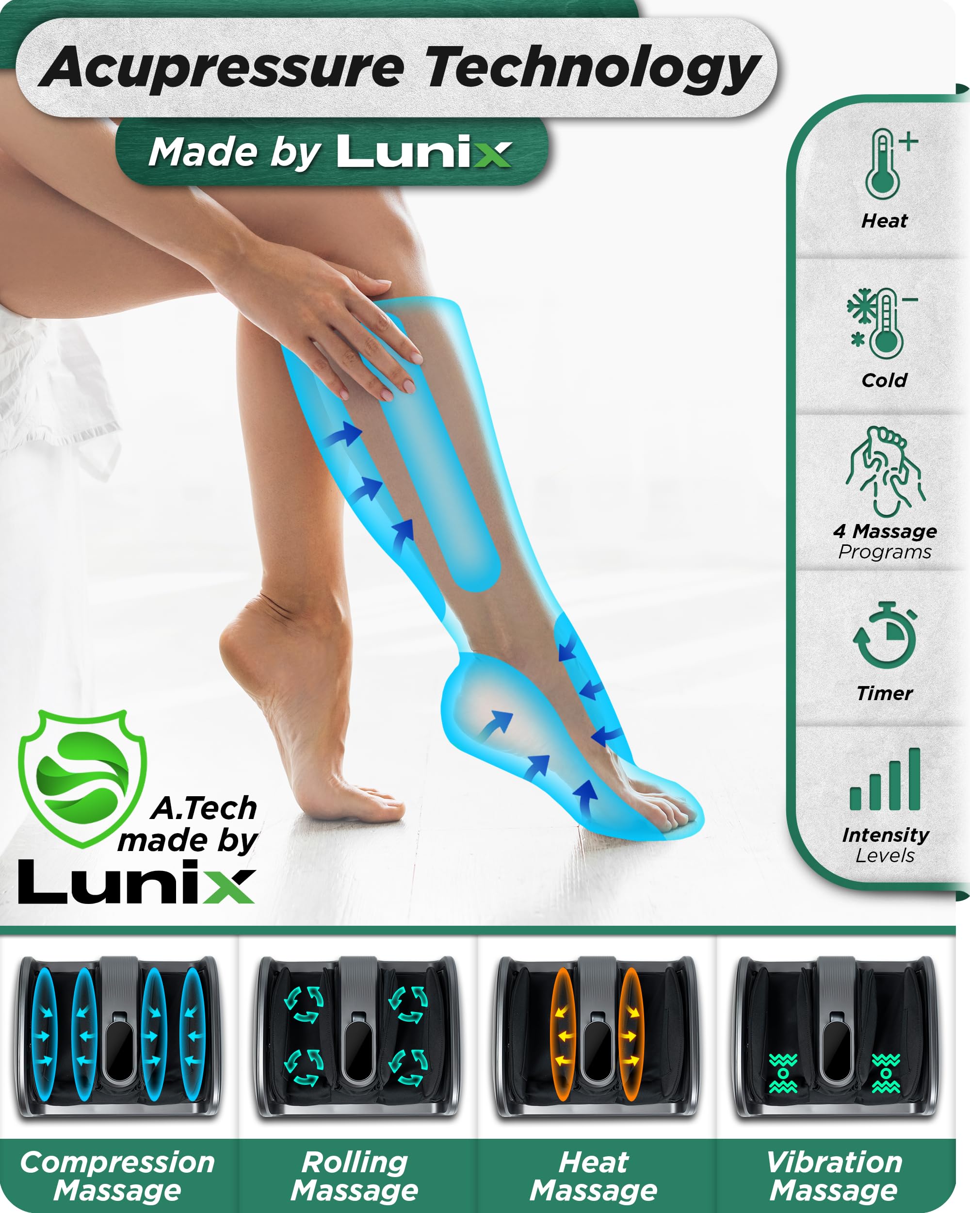 Lunix LX21 Feet Massager with Remote for Pain Relief and Circulation, Shiatsu Foot Massager for Plantar Fasciitis and Neuropathy, Foot and Calf Massager with Heat, Ankle Massager, Gray