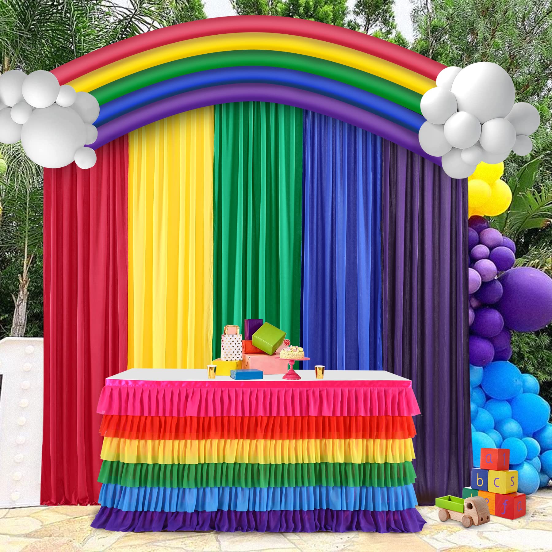 Rainbow Backdrop Curtains 25ft ×7ft Rainbow Birthday Decorations for Unicorn Birthday Party Baby Shower Girl Decorations 10 Panels