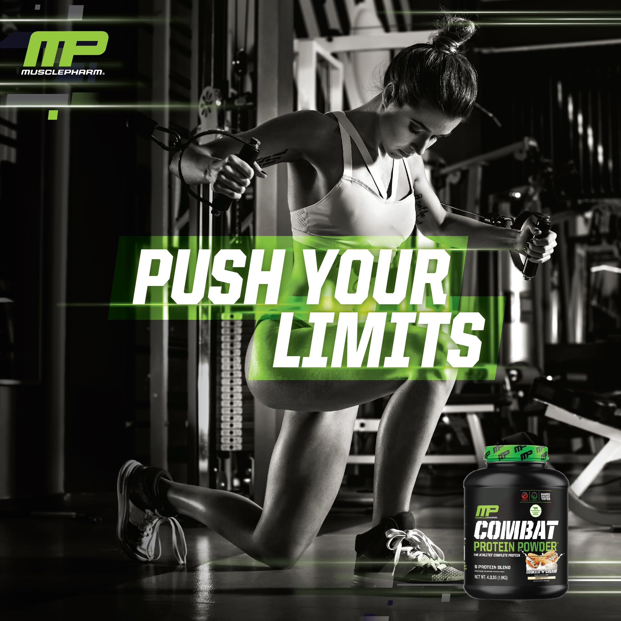 MusclePharm Combat Protein Powder, Cookies ‘N’ Cream Flavor, Fuels Muscles for Productive Workouts, 5 Protein Sources including Whey Protein Isolate & Egg Albumin, Gluten Free, 4 lb, 52 Servings