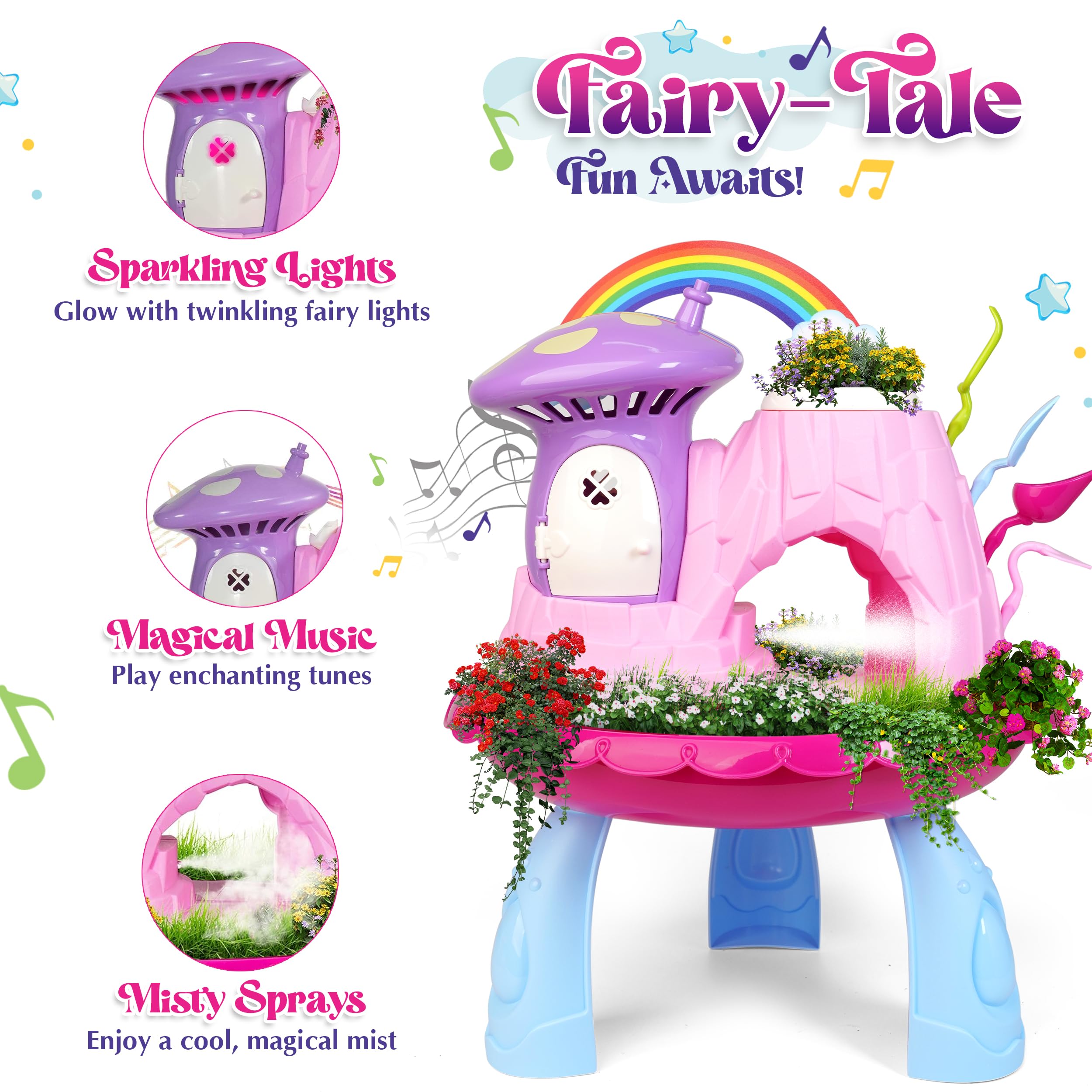 Greenbo Kids Fairy Garden Kit | Indoor & Outdoor Fairy Toy Gardening Set with House, Mist, Music, Light & Tools | Fairy Garden Kit for Kids to Grow, Play, and Learn | For Girls & Boys of Ages 3 and Up