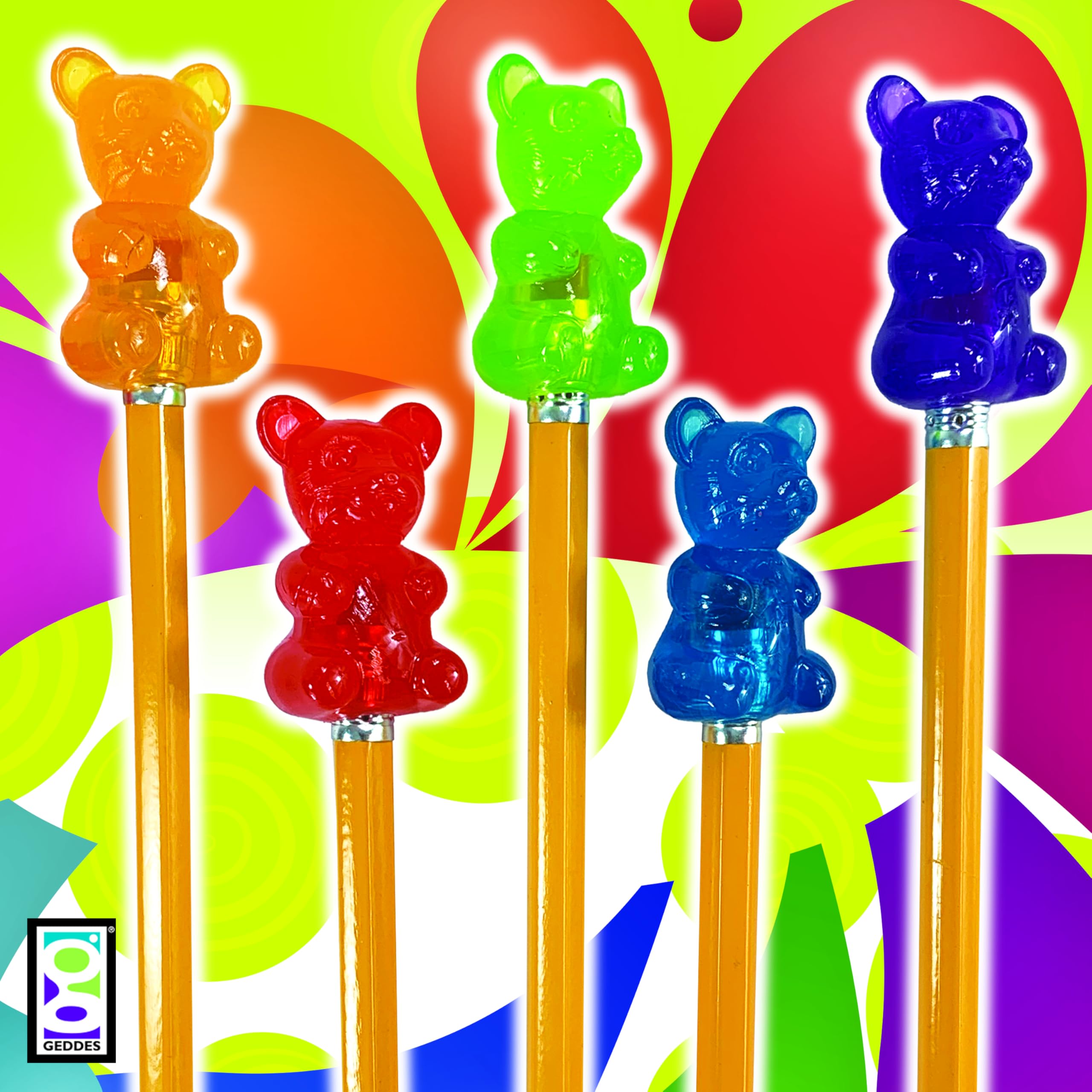 Raymond Geddes Gummy Bear Scented Pencil Toppers - Pack of 24 - Fun and Colorful School Supplies for Kids