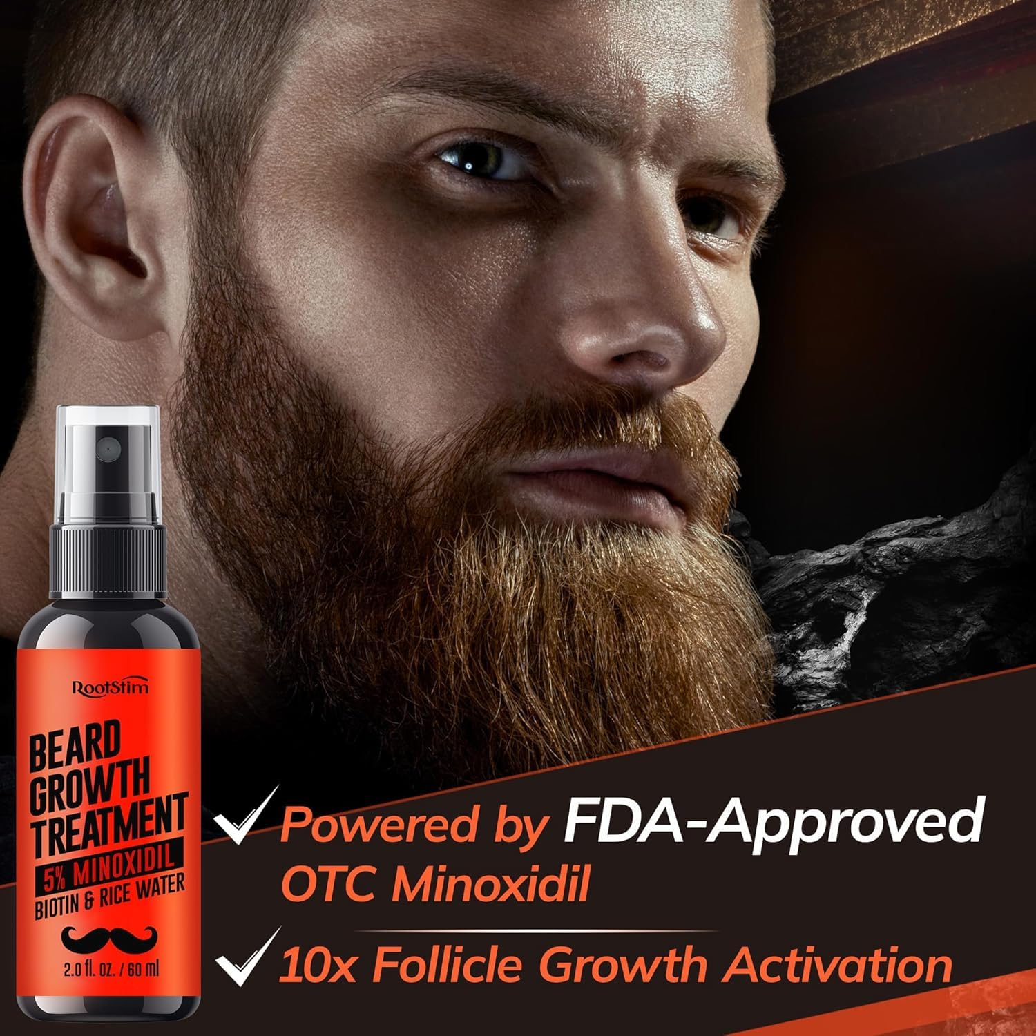 Hair & Beard Growth Bundle for Men and Women – Extra Strength Hair Regrowth Serum with Rosemary + Beard Growth Spray with Biotin & Rice Water – Promotes Thicker, Fuller Hair & Beard – 60ML + 4.06 FL O