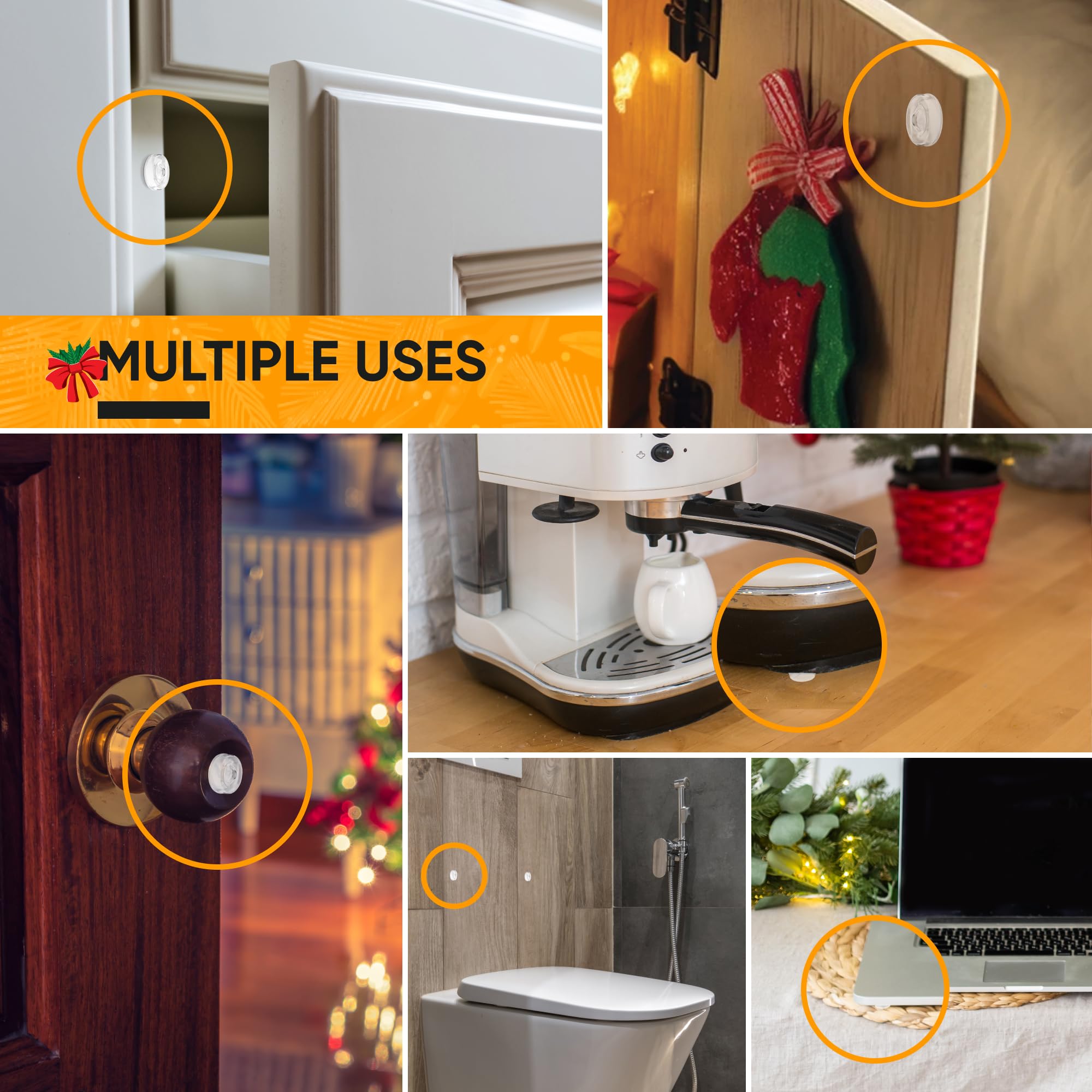 Vellax 64 Self Adhesive Cabinet Door Bumpers & 104 Clear Cabinet Bumper Pads - Self-Adhesive Silicone Buffer Set with 4 Shapes for Doors, Drawers & Furniture – Sound Dampening & Surface Protection