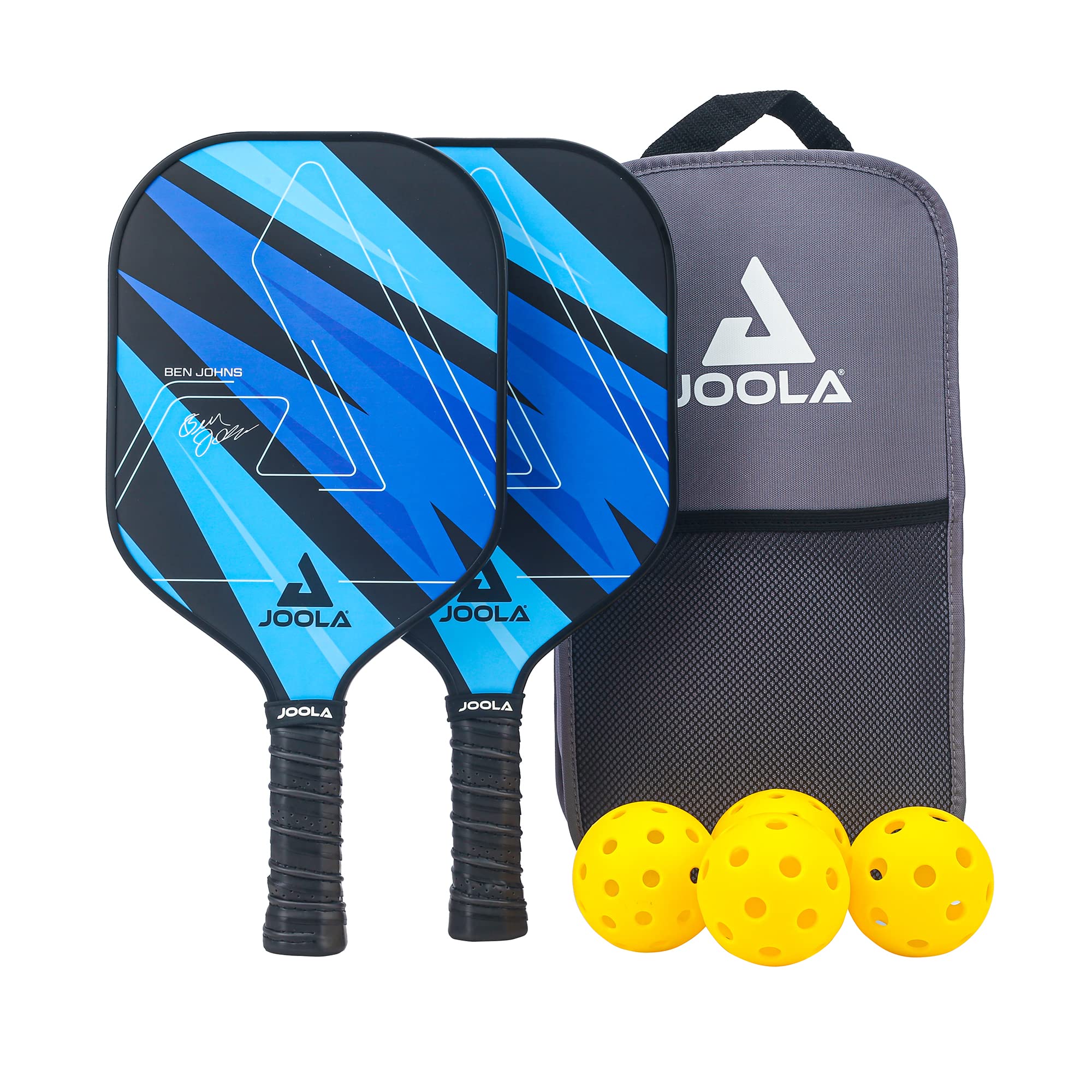 JOOLA Ben Johns Pickleball Set - Made with Reinforced Fiberglass and Honeycomb Polypropylene - Includes 2 Paddles, 4 Balls, and JOOLA Pickleball Bag